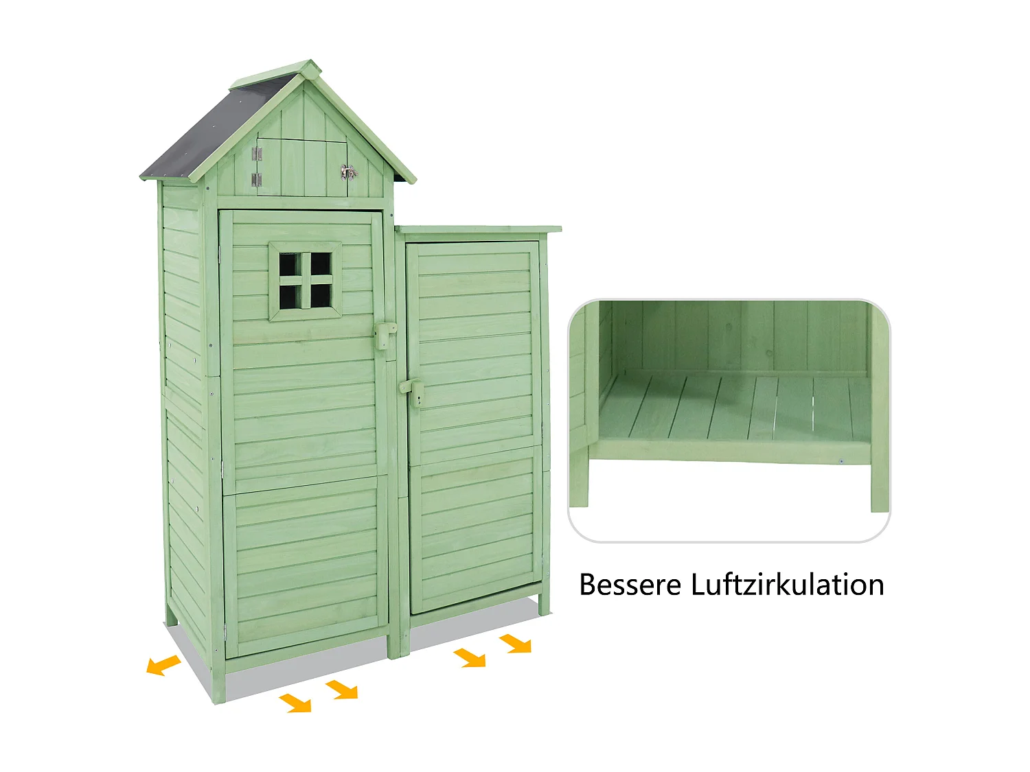 Armoire de jardin 118x54x173 cm en Bois Abri jardin Extérieur- Toit PVC Imperméable - Cabane pour rangement  - Vert