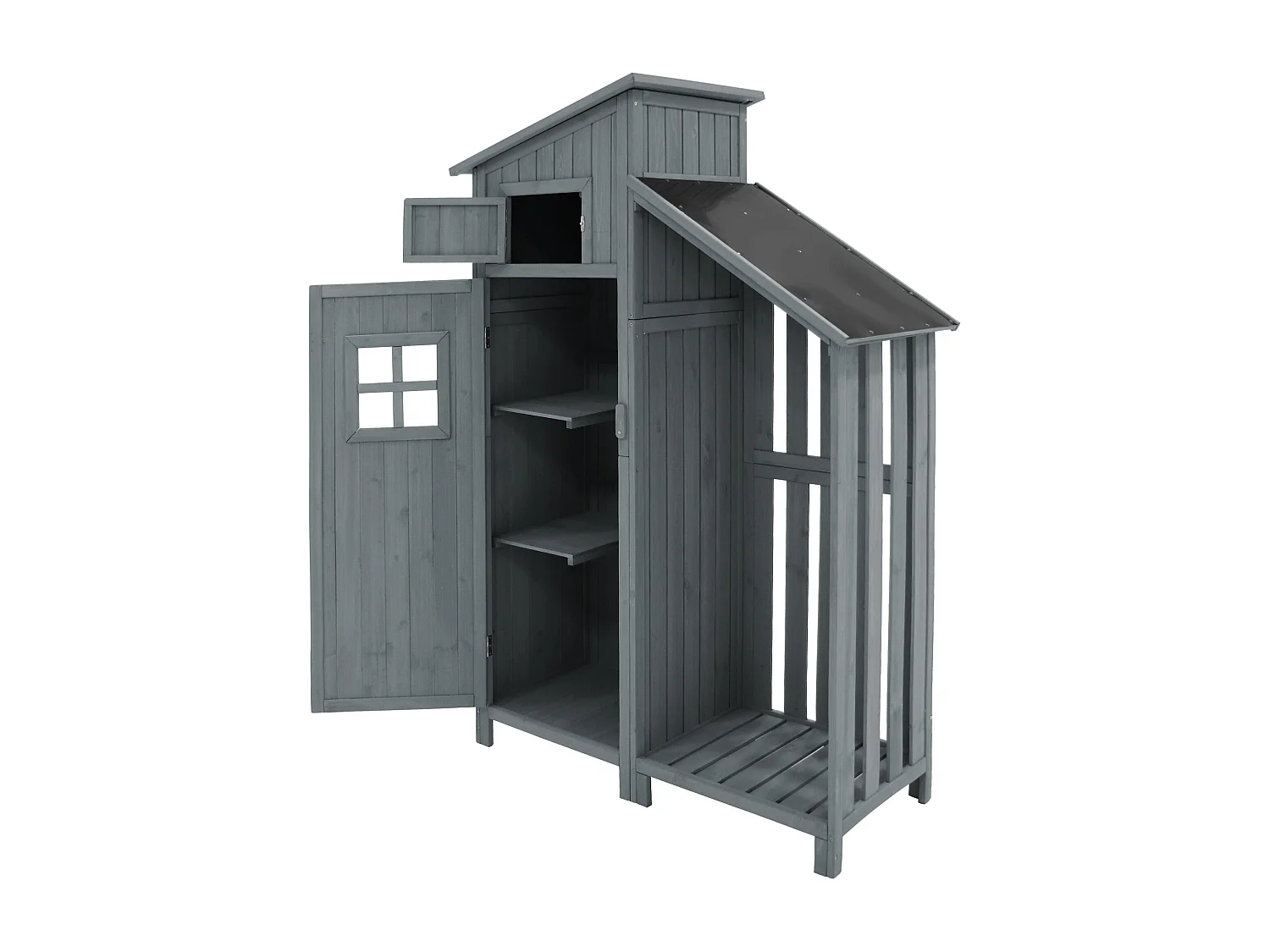 Armoire de jardin 124x46x174 cm extérieur abri jardin en Bois - Toit PVC imperméable - cabane pour rangement - gris