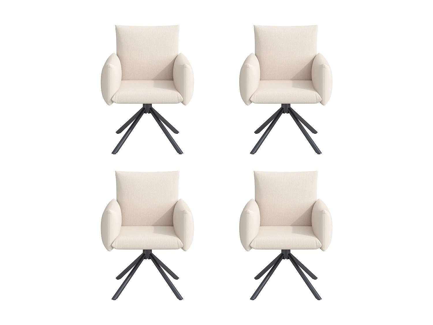 Set van 4 eetkamerstoelen - 60 x 60 x 88 cm - gestoffeerde stoelen - 360° draaibaar - linnen - beige