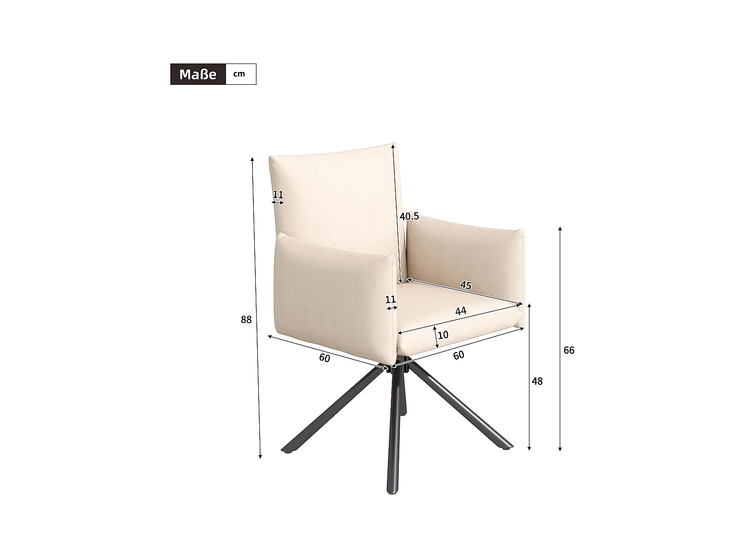Lot de 2 chaises de salle à manger - 60 x 60 x 88 cm - chaises rembourré - pivotante à 360 ° - lin - beige