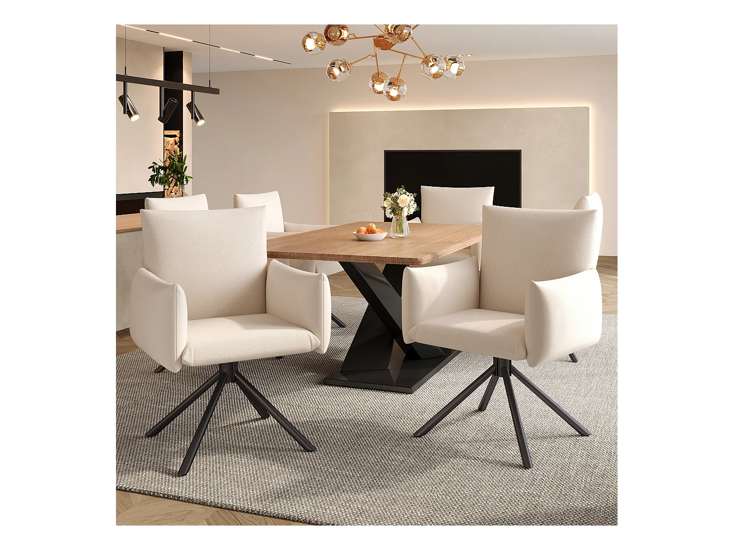 Lot de 2 chaises de salle à manger - 60 x 60 x 88 cm - chaises rembourré - pivotante à 360 ° - lin - beige