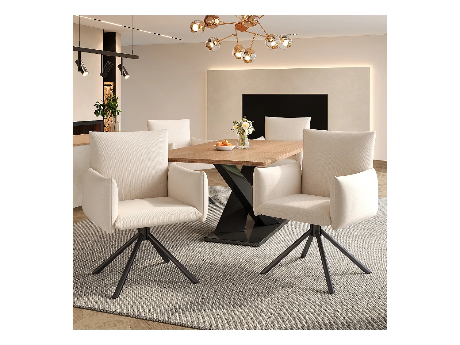 Lot de 2 chaises de salle à manger - 60 x 60 x 88 cm - chaises rembourré - pivotante à 360 ° - lin - beige