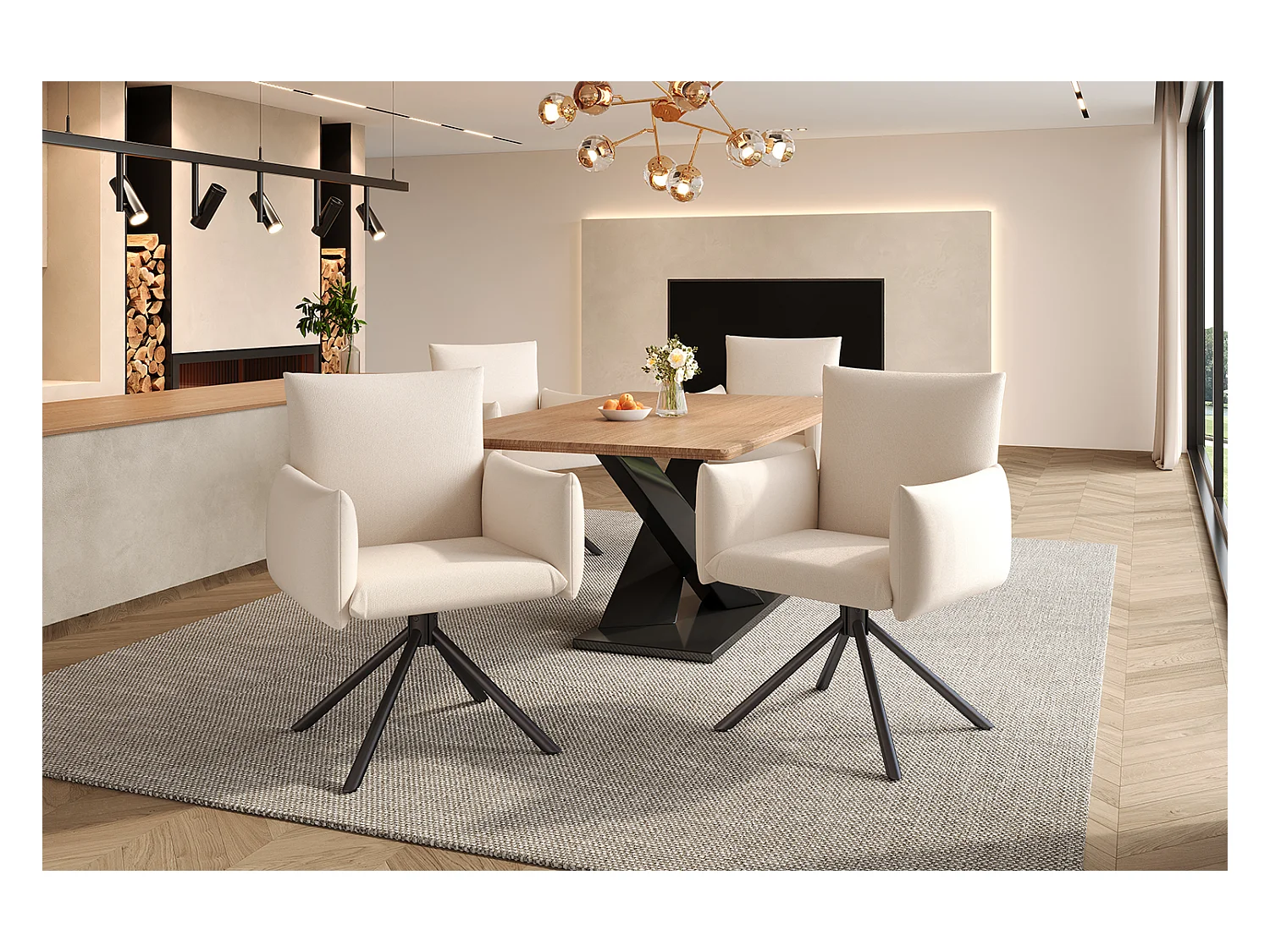 Lot de 2 chaises de salle à manger - 60 x 60 x 88 cm - chaises rembourré - pivotante à 360 ° - lin - beige