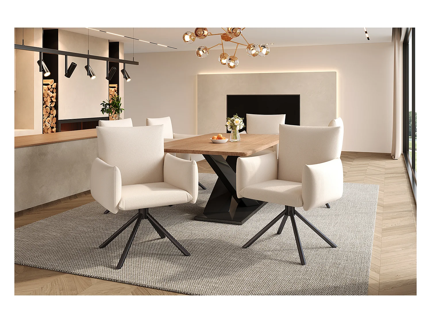 Lot de 2 chaises de salle à manger - 60 x 60 x 88 cm - chaises rembourré - pivotante à 360 ° - lin - beige