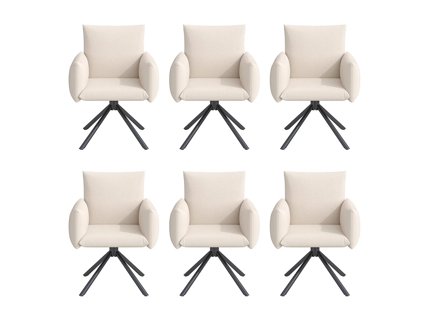 Set van 6 eetkamerstoelen - 60 x 60 x 88 cm - gestoffeerde stoelen - 360° draaibaar - linnen - beige