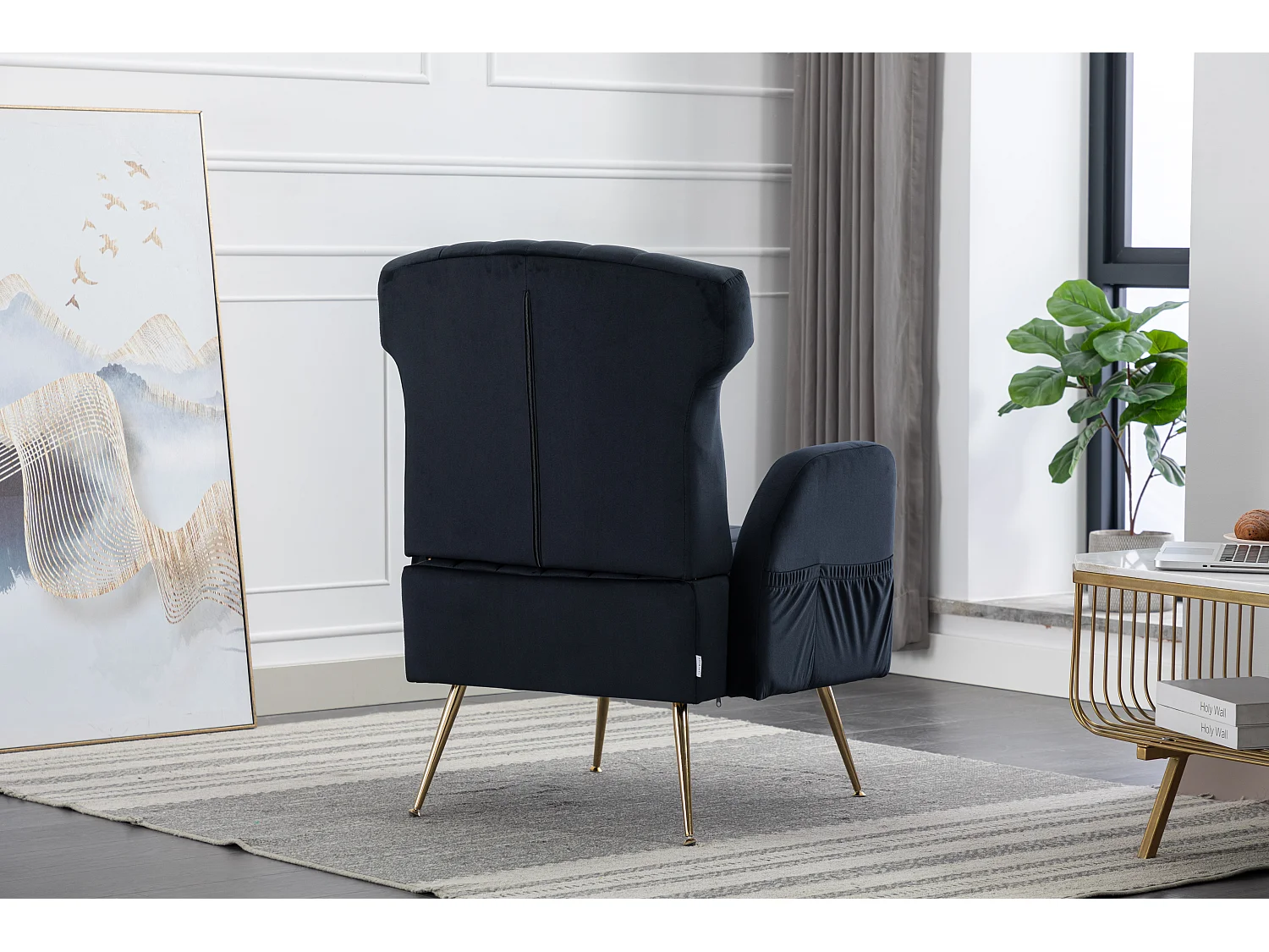Canapé fauteuil rembourré - 69 x 72 x 93 cm - chaise de lecture pour salon - velours - noir