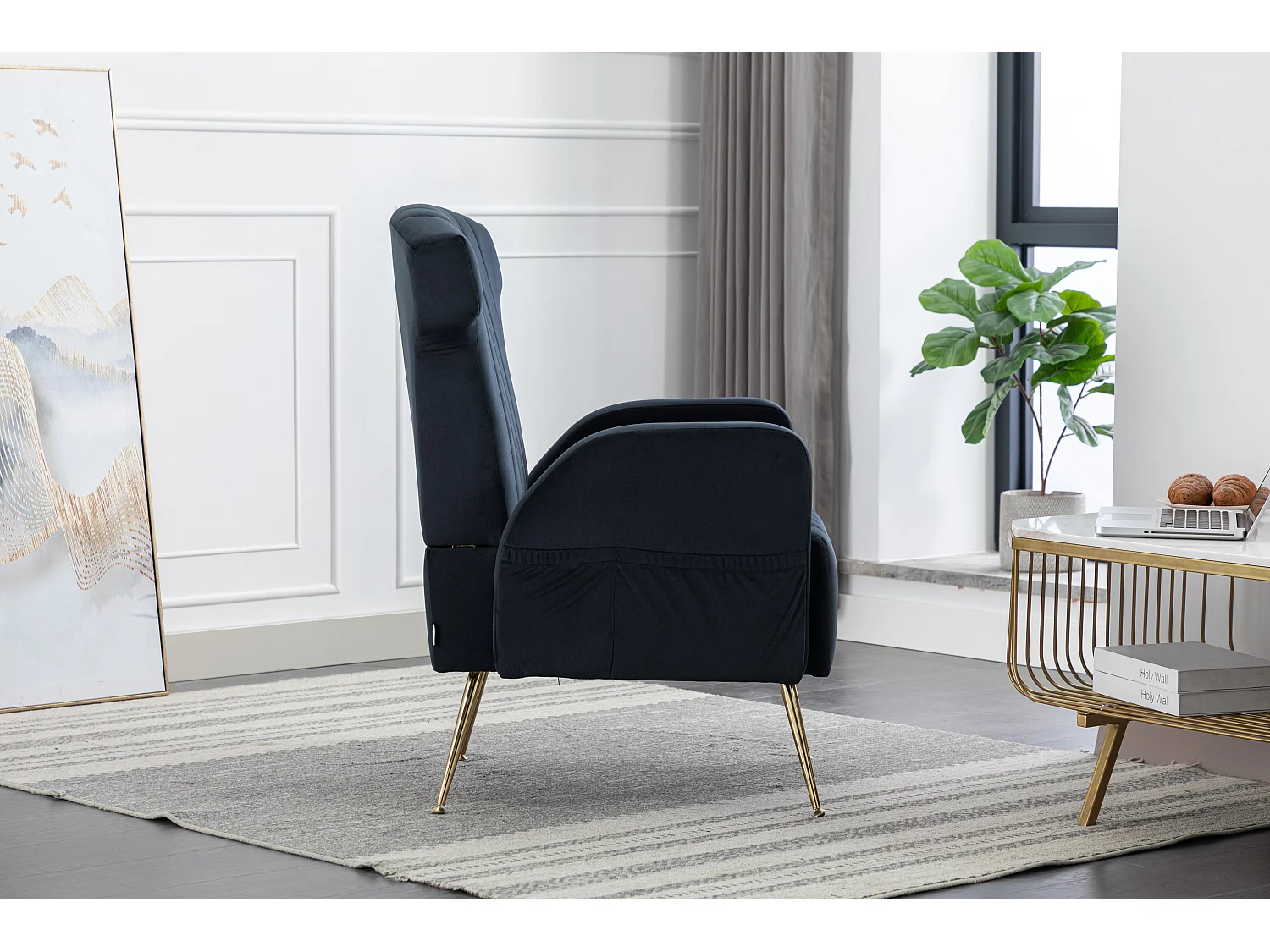 Canapé fauteuil rembourré - 69 x 72 x 93 cm - chaise de lecture pour salon - velours - noir