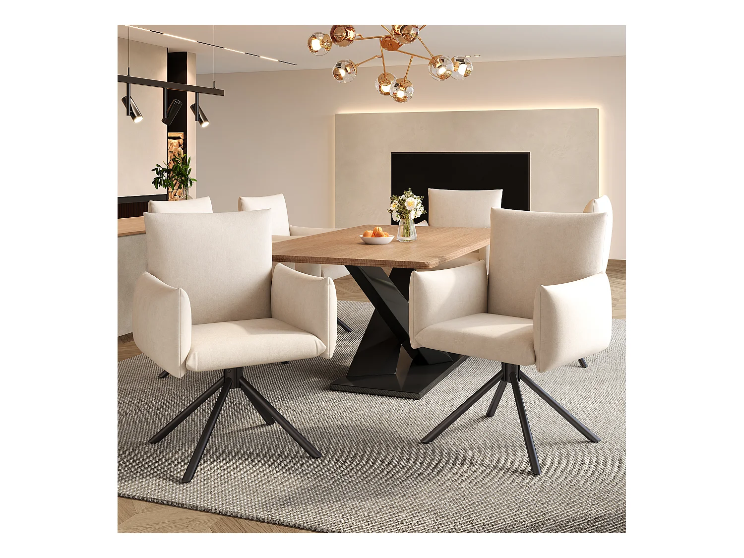 Lot de 2 chaises de salle à manger - 60 x 60 x 88 cm - chaises rembourré - pivotante à 360 ° - velours - beige