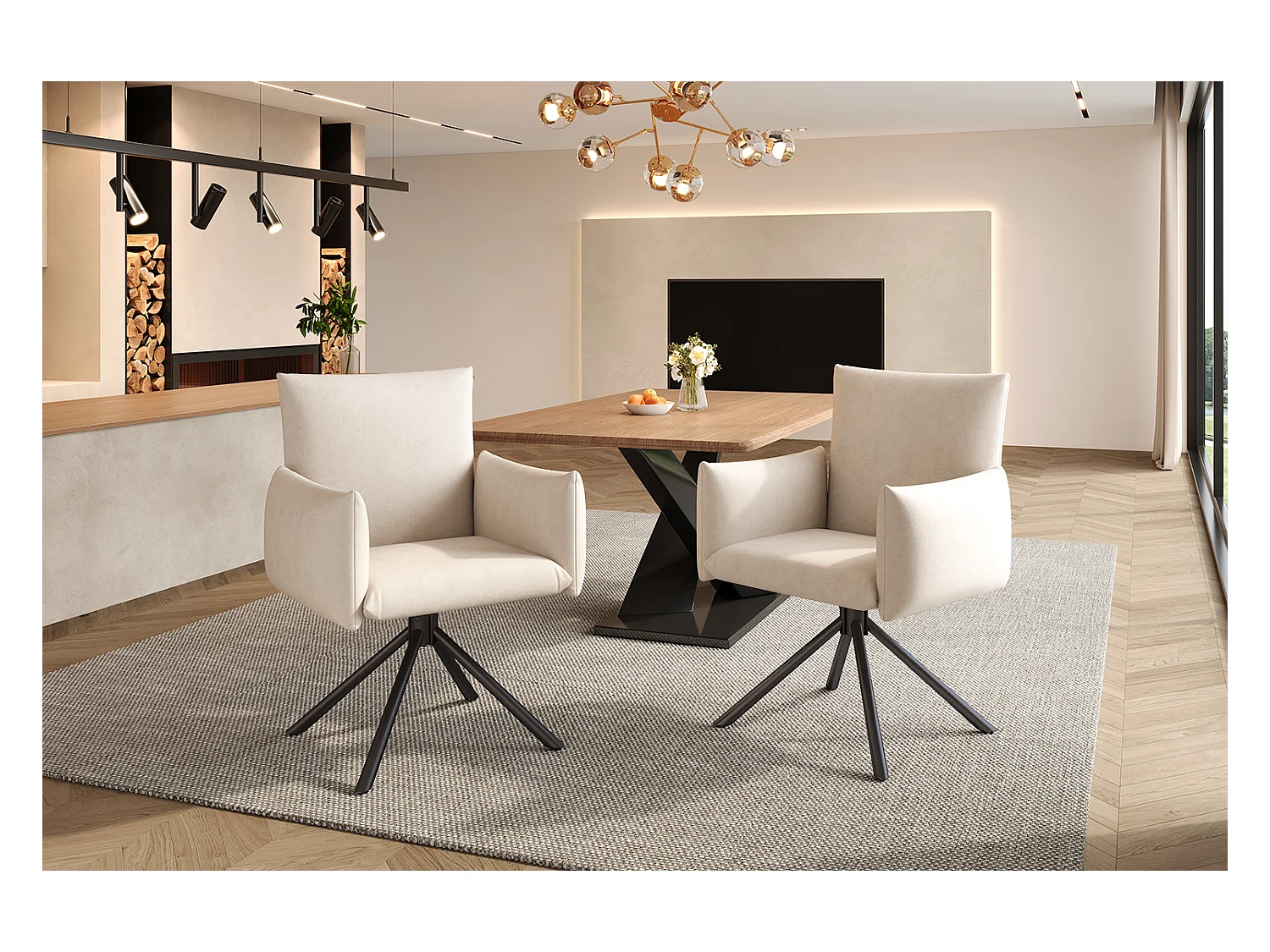 Lot de 2 chaises de salle à manger - 60 x 60 x 88 cm - chaises rembourré - pivotante à 360 ° - velours - beige