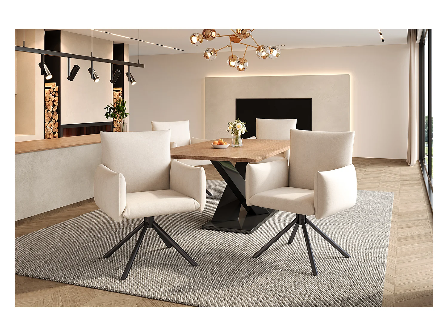 Lot de 2 chaises de salle à manger - 60 x 60 x 88 cm - chaises rembourré - pivotante à 360 ° - velours - beige