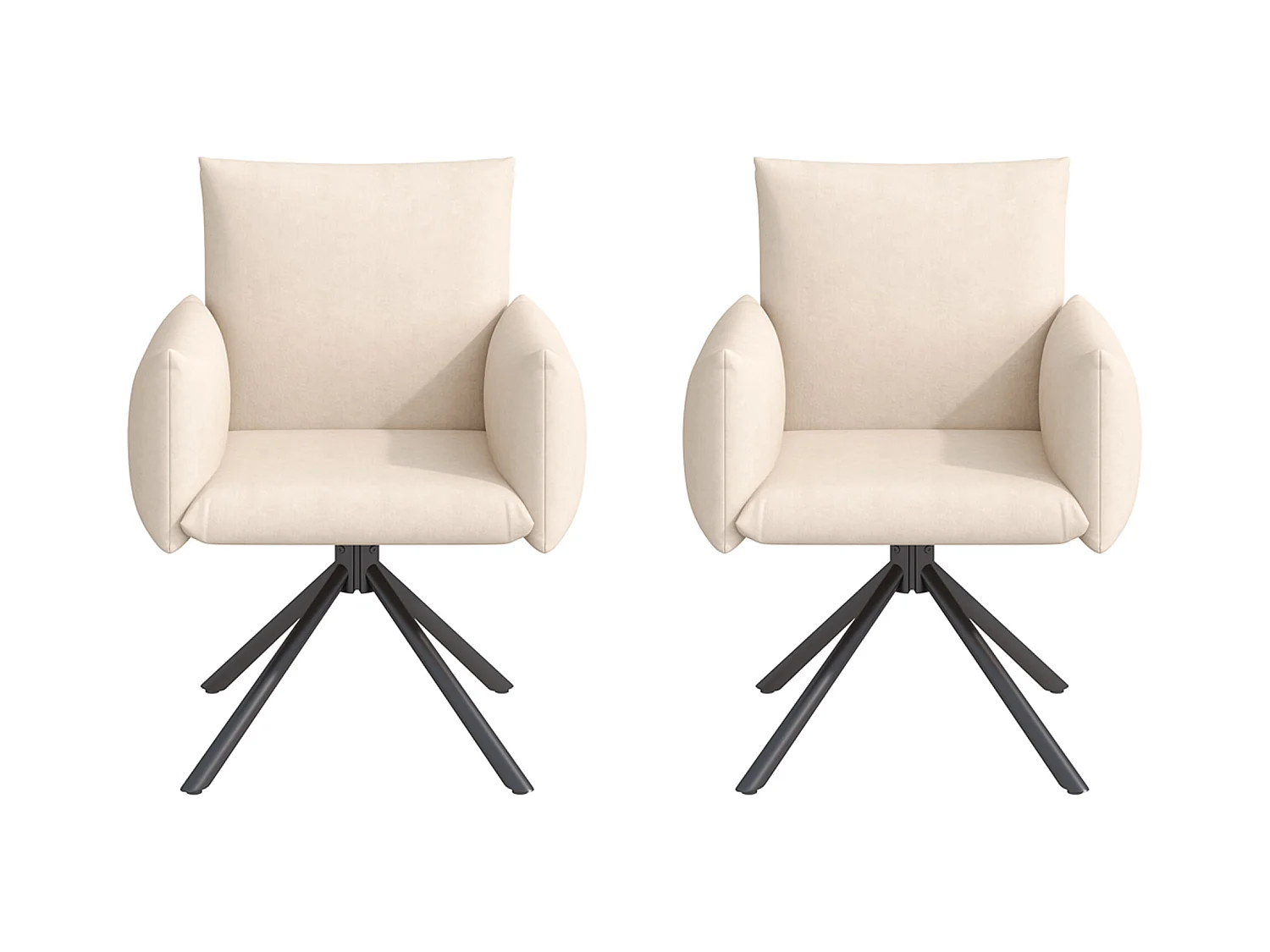 Lot de 2 chaises de salle à manger - 60 x 60 x 88 cm - chaises rembourré - pivotante à 360 ° - velours - beige