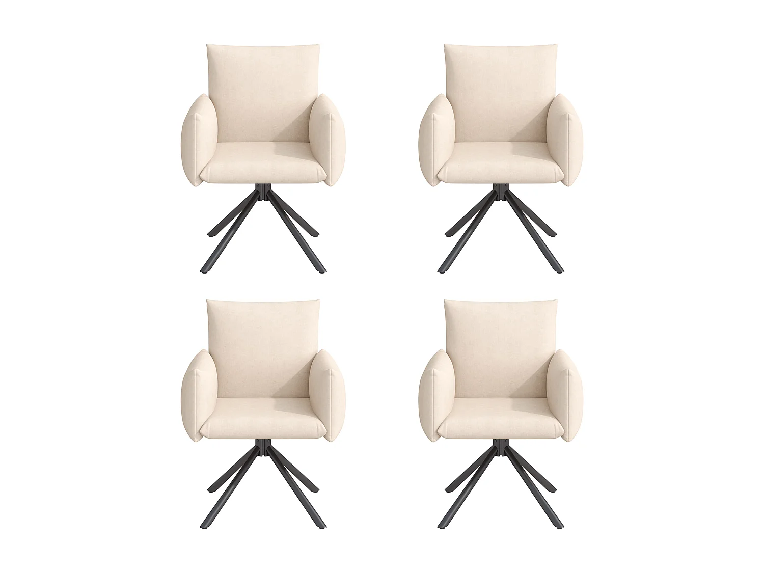 Set van 4 eetkamerstoelen - 60 x 60 x 88 cm - gestoffeerde stoelen - 360° draaibaar - fluweel - beige