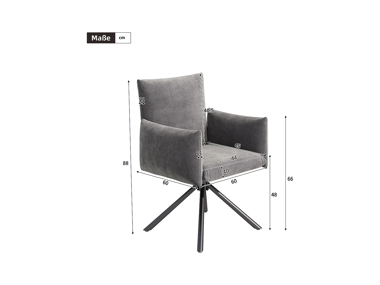 Lot de 2 chaises de salle à manger - 60 x 60 x 88 cm - chaises rembourré - pivotante à 360 ° - velours - gris