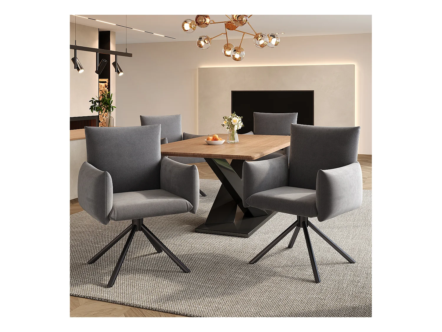 Lot de 2 chaises de salle à manger - 60 x 60 x 88 cm - chaises rembourré - pivotante à 360 ° - velours - gris