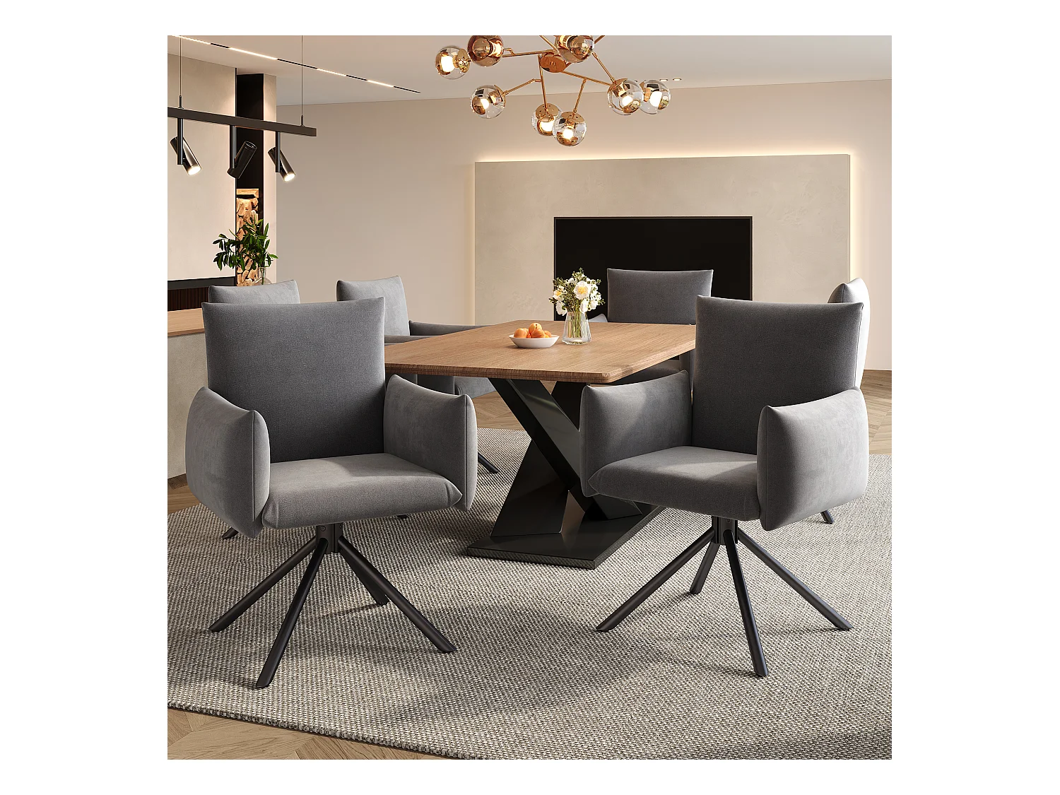 Lot de 2 chaises de salle à manger - 60 x 60 x 88 cm - chaises rembourré - pivotante à 360 ° - velours - gris