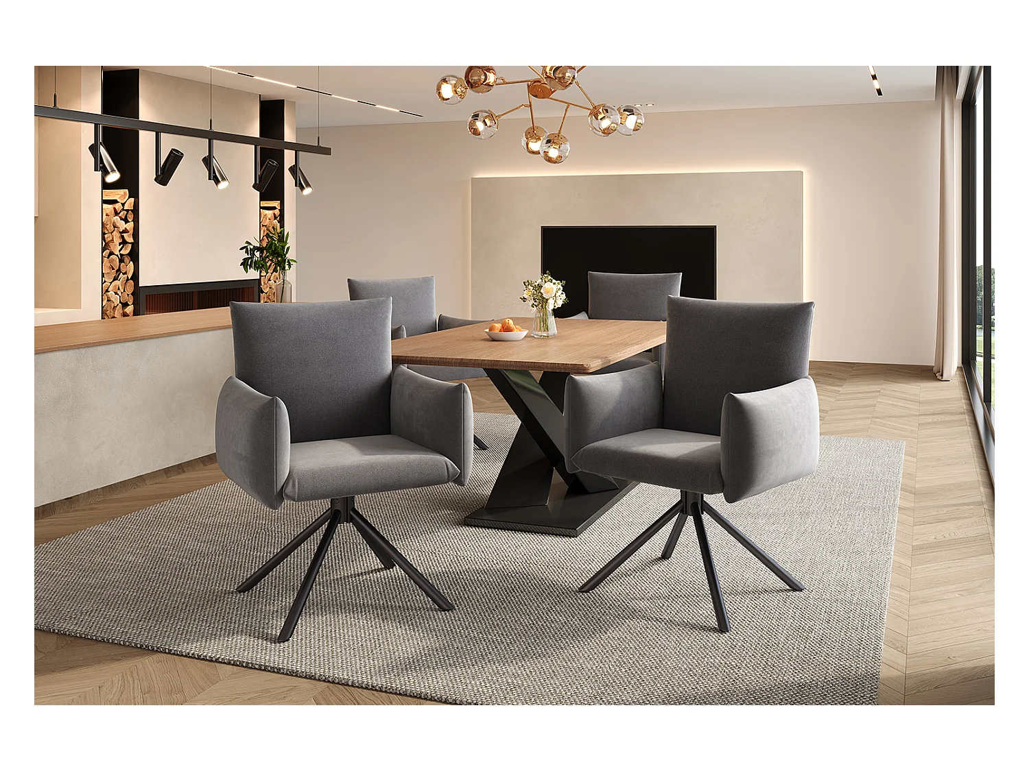 Lot de 2 chaises de salle à manger - 60 x 60 x 88 cm - chaises rembourré - pivotante à 360 ° - velours - gris