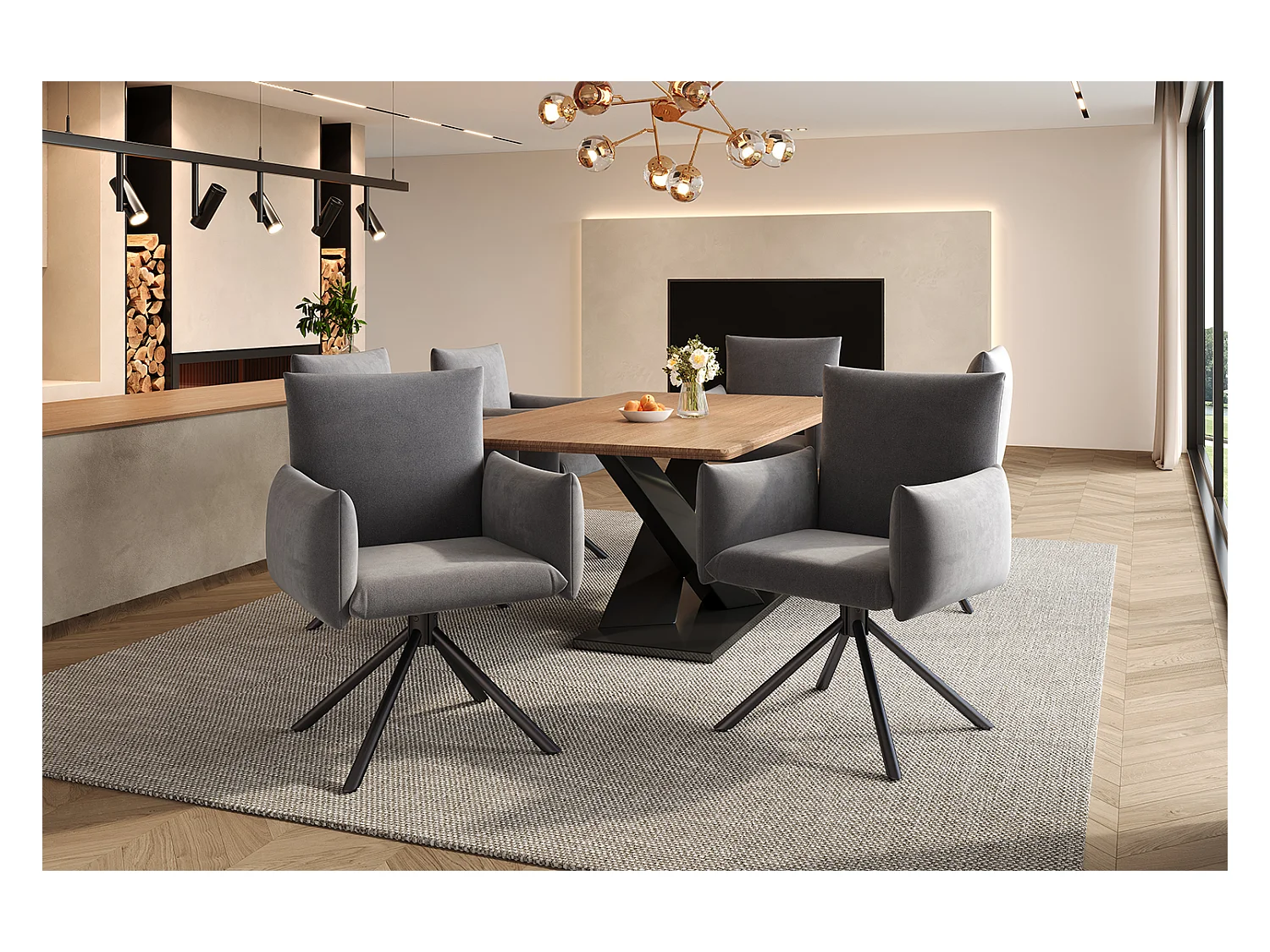 Lot de 2 chaises de salle à manger - 60 x 60 x 88 cm - chaises rembourré - pivotante à 360 ° - velours - gris