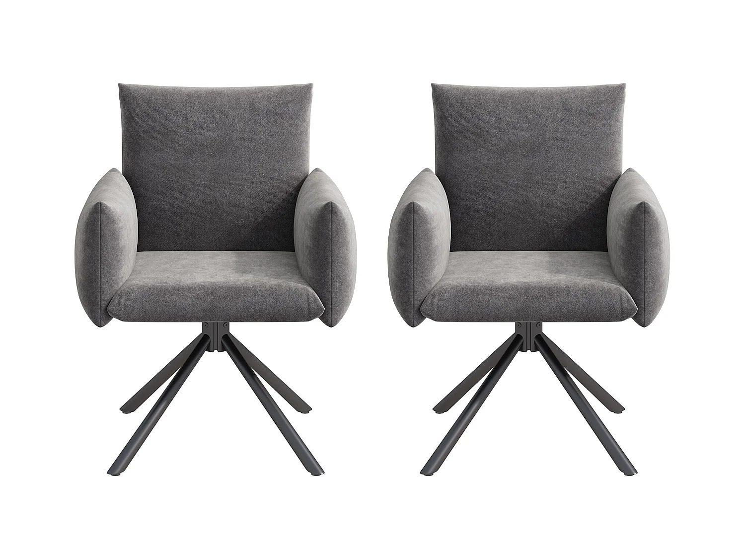 Lot de 2 chaises de salle à manger - 60 x 60 x 88 cm - chaises rembourré - pivotante à 360 ° - velours - gris