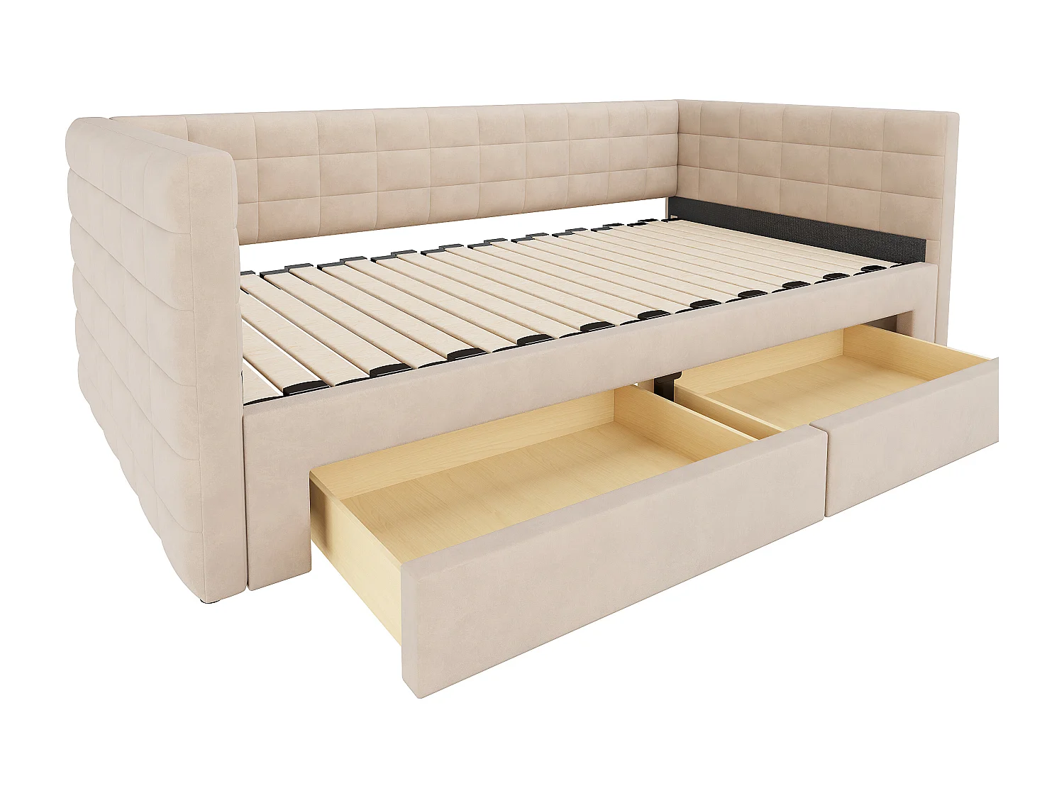 Canapé-lit gigogne - 90/180 x 190 cm - avec 2 tiroirs + sommier à lattes - velours - beige