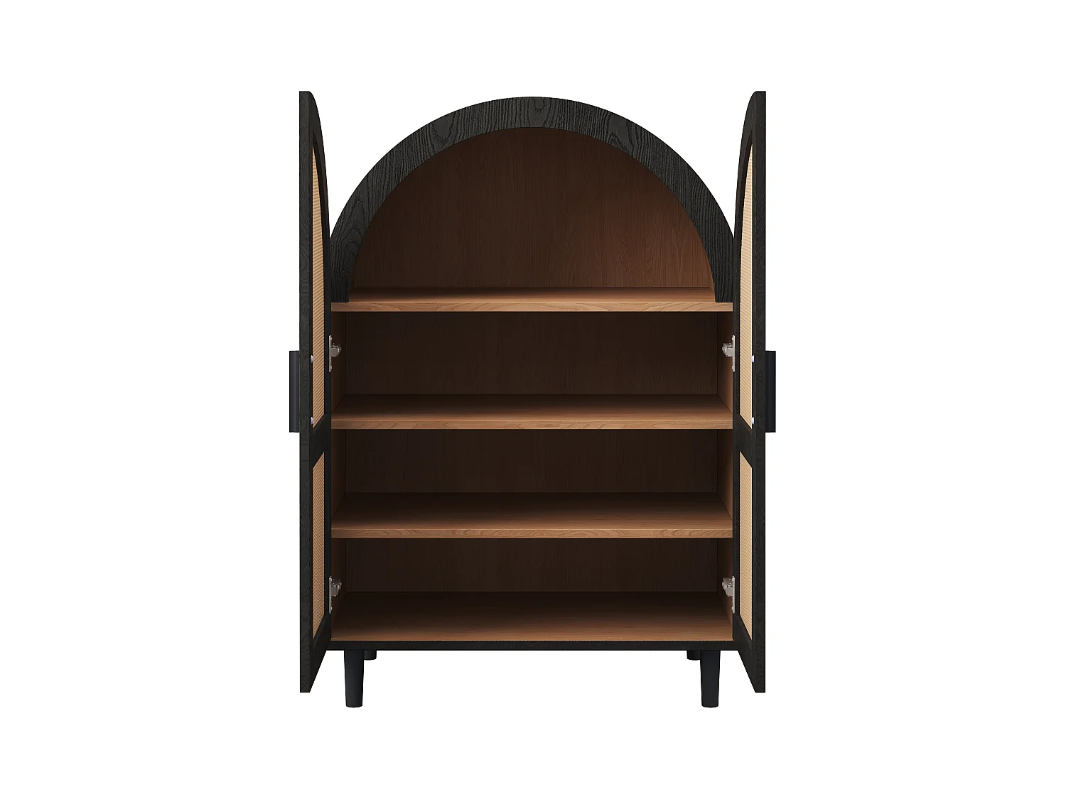 Buffet/ meuble à chaussures - 70 x 40 x 100 cm - avec 2 portes ajourées en rotin + 3 étagères - MDF - naturel