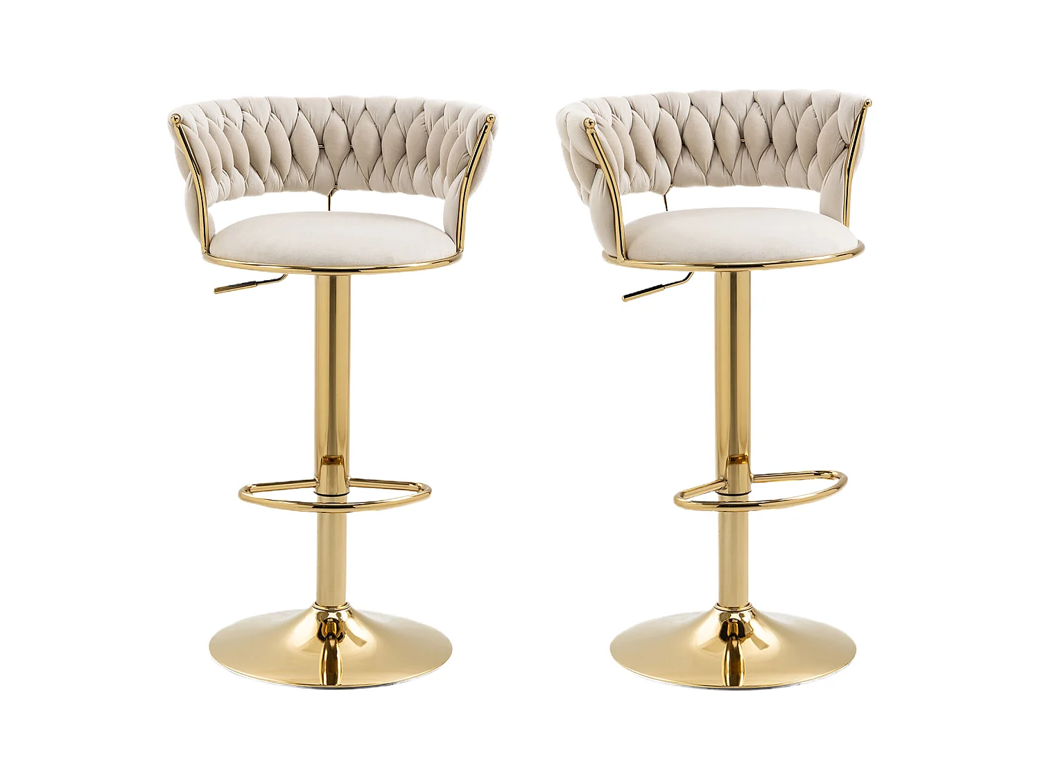 Lot de 2 tabourets de bar pivotants à 360°- 54 x 46 x 78/97 - réglable en hauteur avec dossier - velours - ivoire