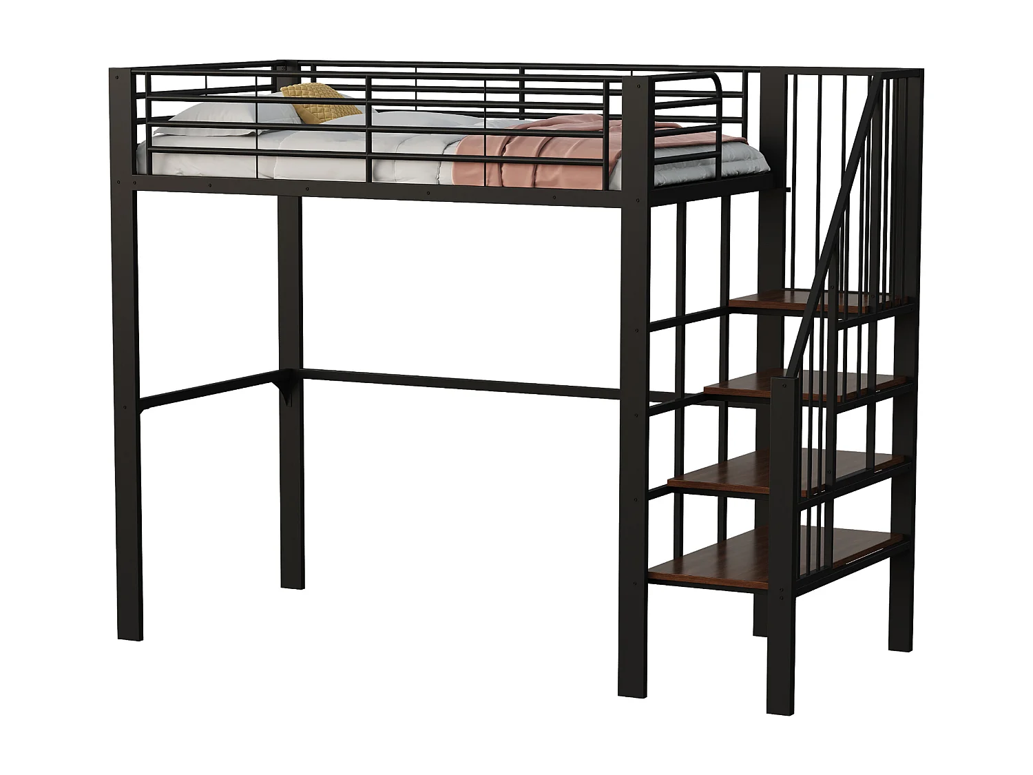 Letto a soppalco per bambini - 90 x 200 - robusta struttura in metallo con contenitore - legno + metallo - nero