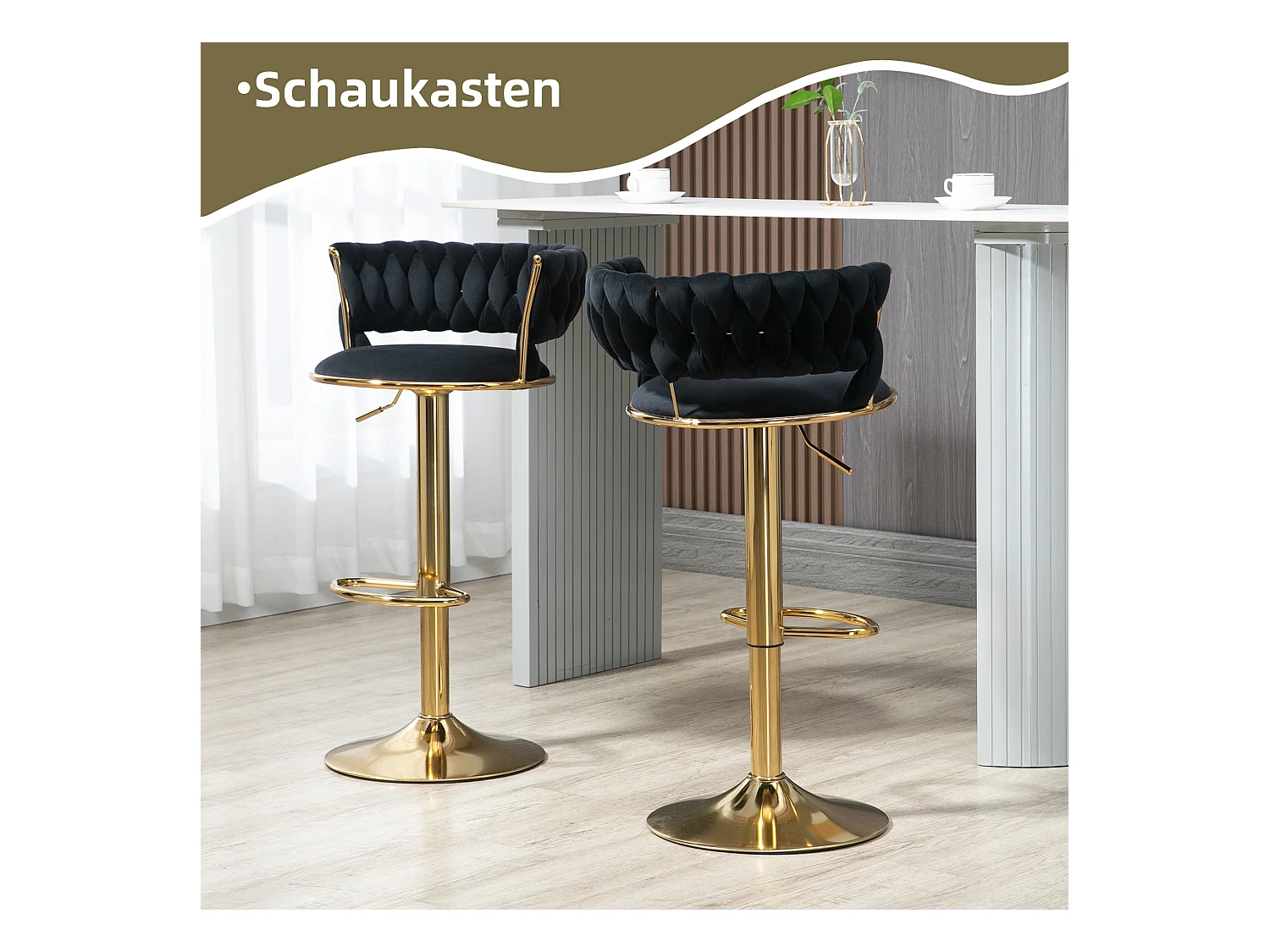 Lot de 2 tabourets de bar pivotants à 360°- 54 x 46 x 78/97 - réglable en hauteur avec dossier - velours - noir
