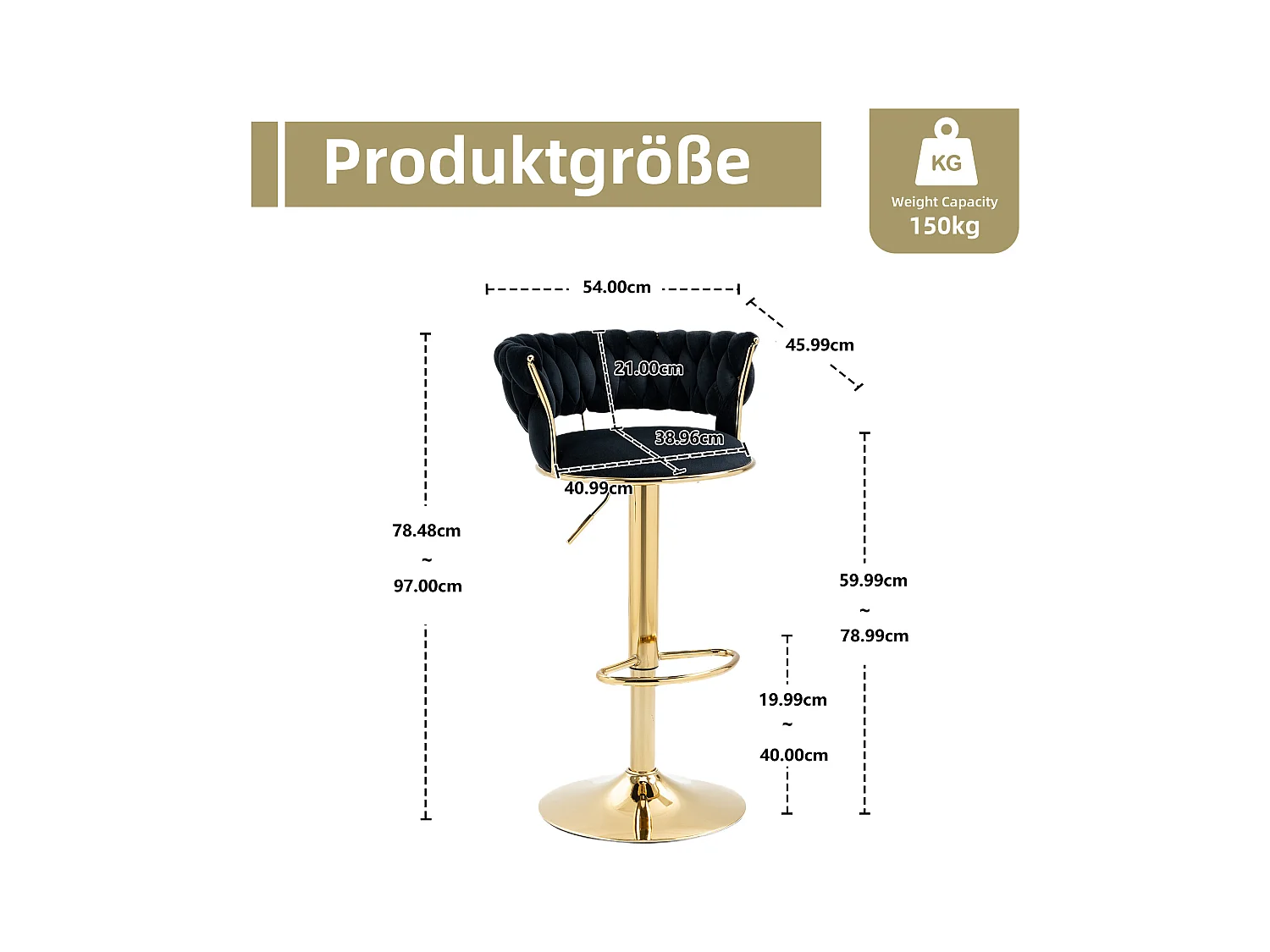 Lot de 2 tabourets de bar pivotants à 360°- 54 x 46 x 78/97 - réglable en hauteur avec dossier - velours - noir