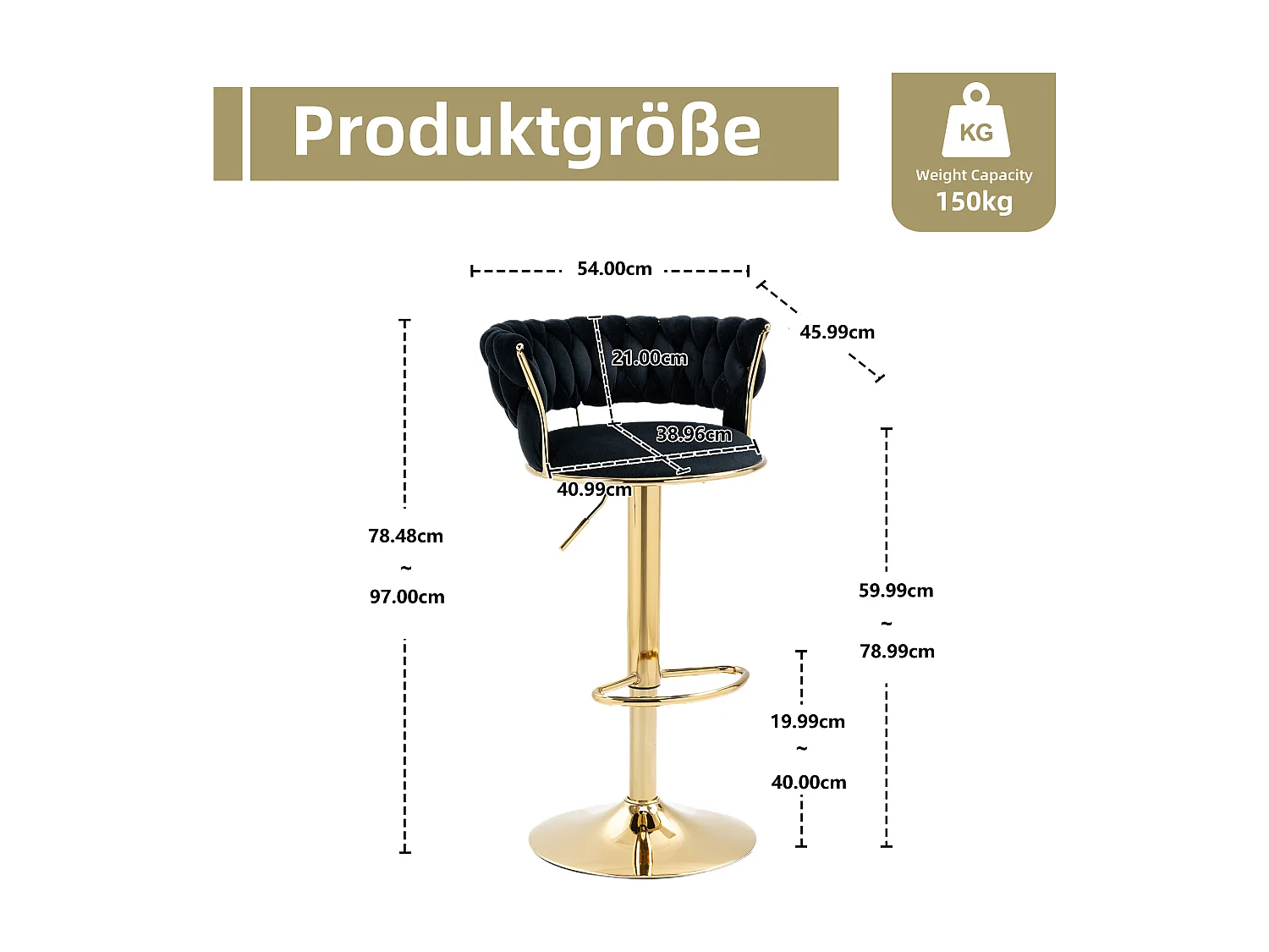 Lot de 2 tabourets de bar pivotants à 360°- 54 x 46 x 78/97 - réglable en hauteur avec dossier - velours - noir