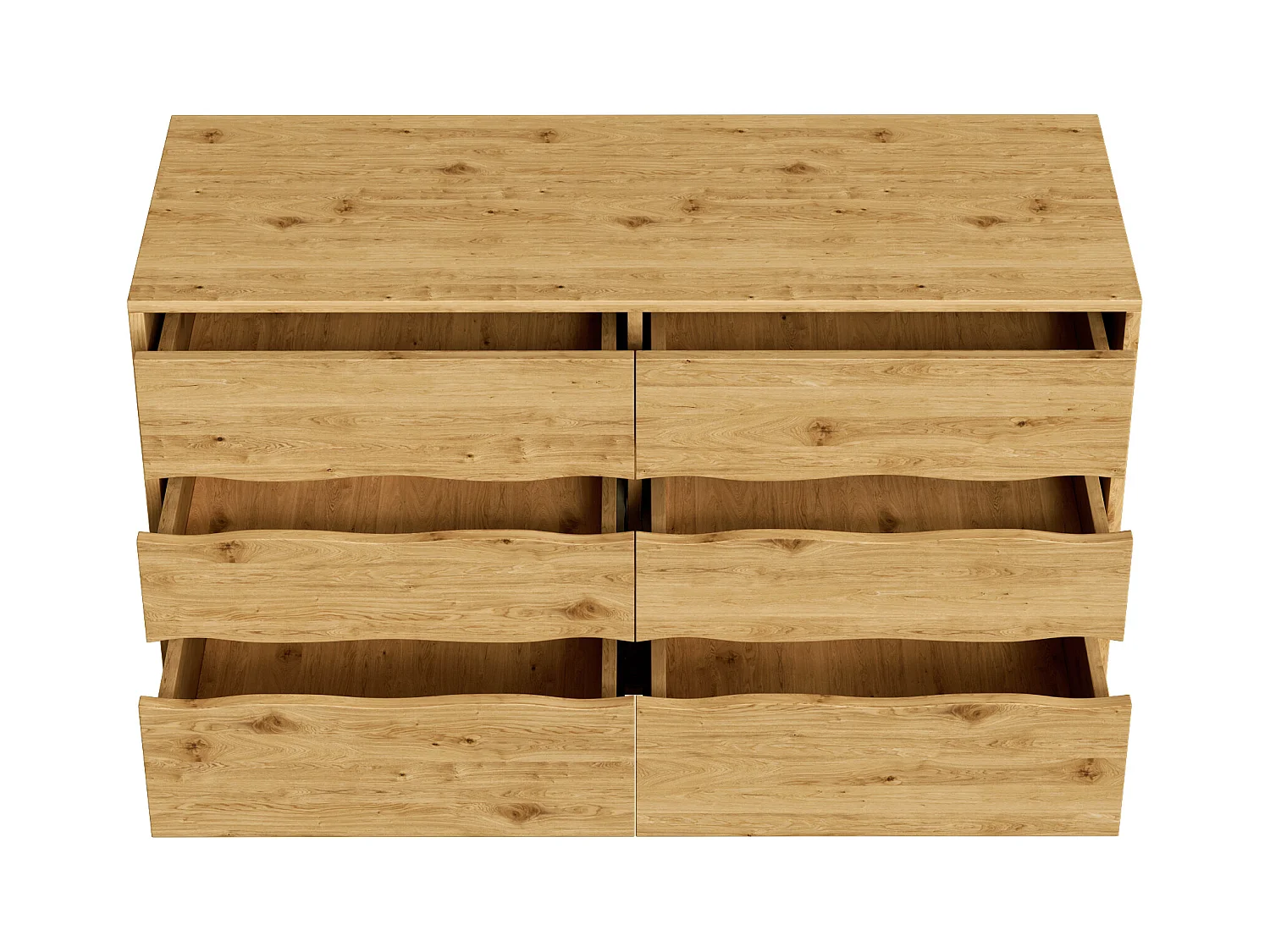 Buffet moderne 120x40x75.5 cm - avec 6 tiroirs - aspect bois - pieds en métal - naturel