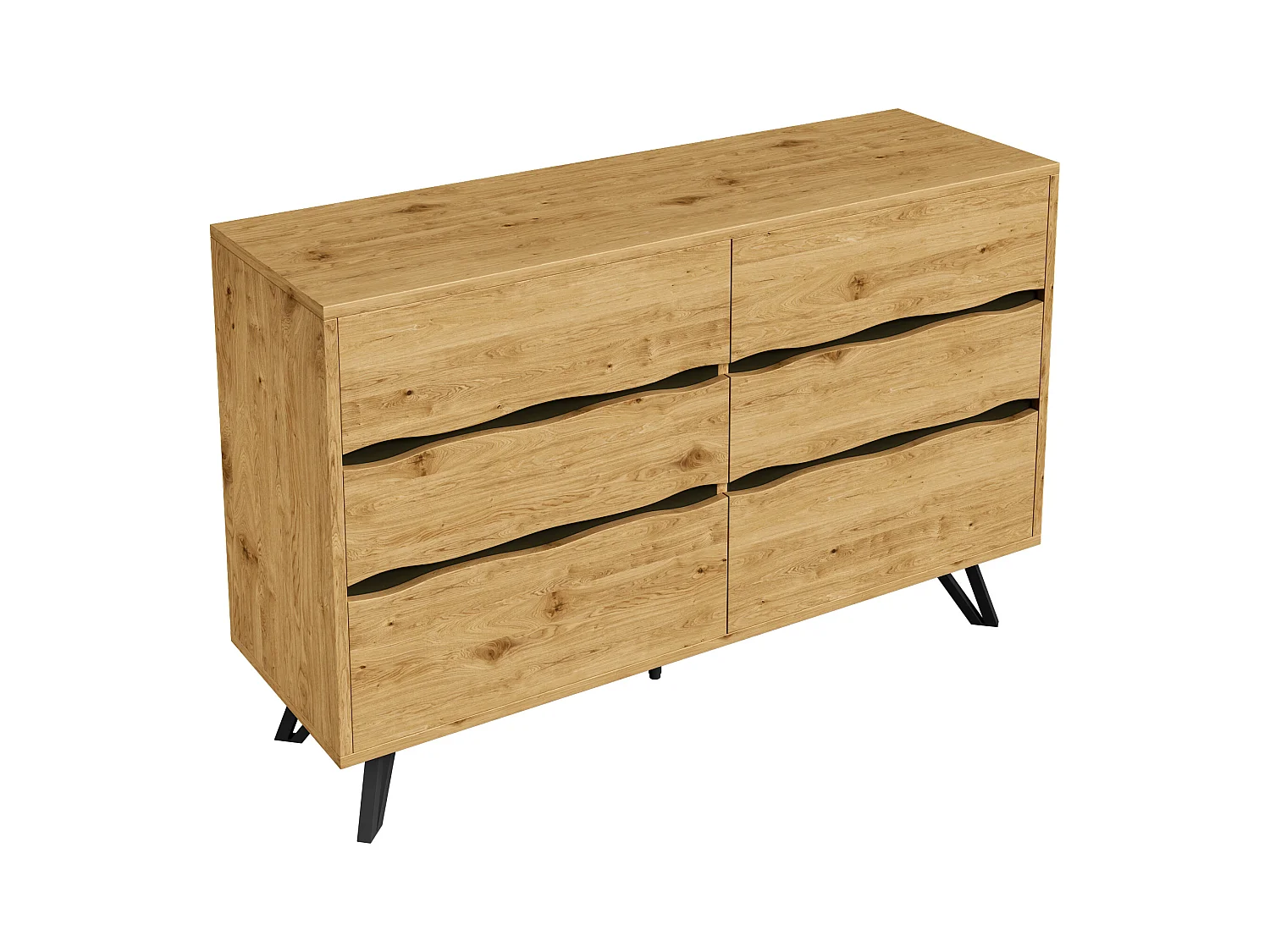 Buffet moderne 120x40x75.5 cm - avec 6 tiroirs - aspect bois - pieds en métal - naturel