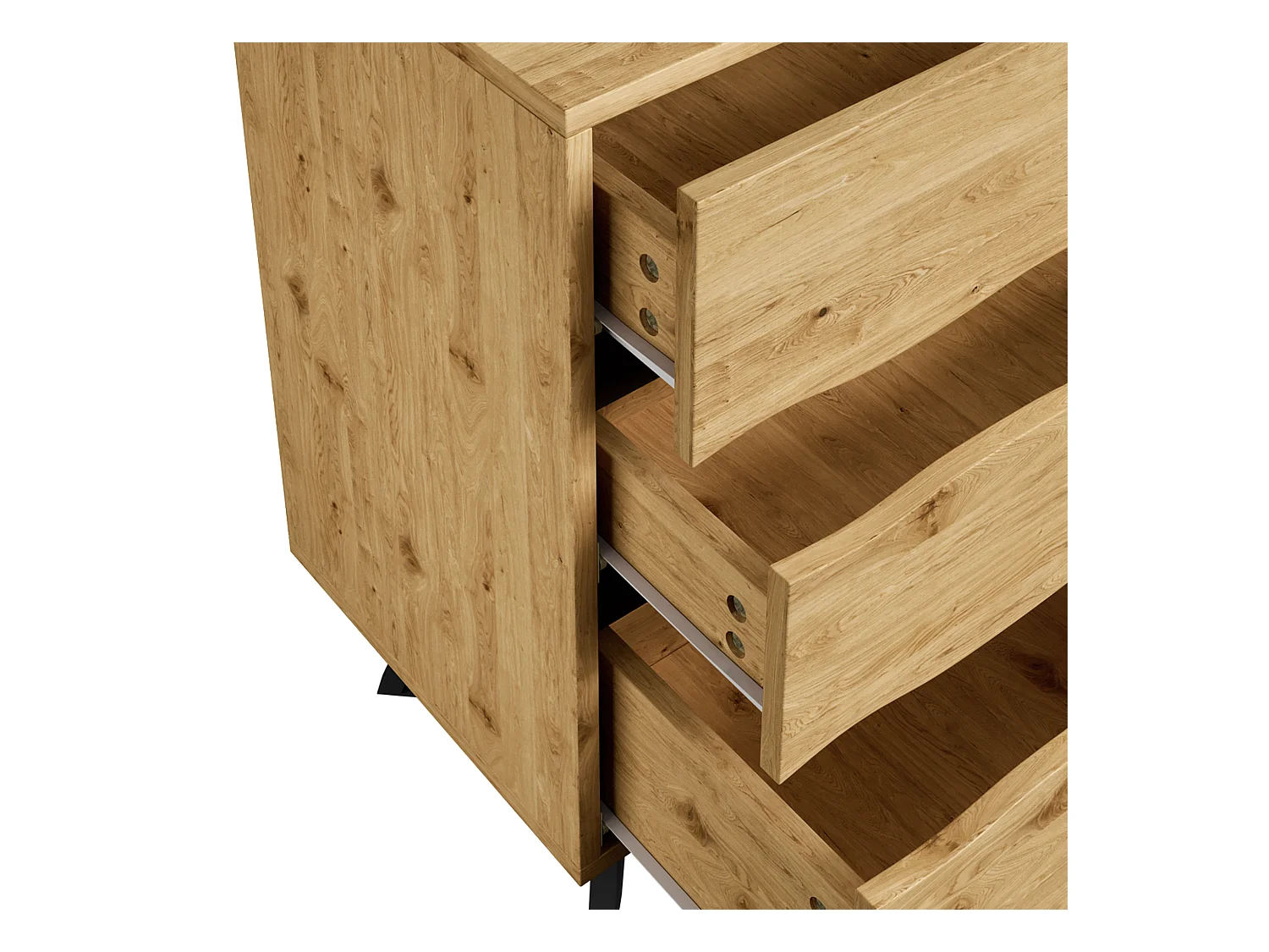 Buffet moderne 120x40x75.5 cm - avec 6 tiroirs - aspect bois - pieds en métal - naturel