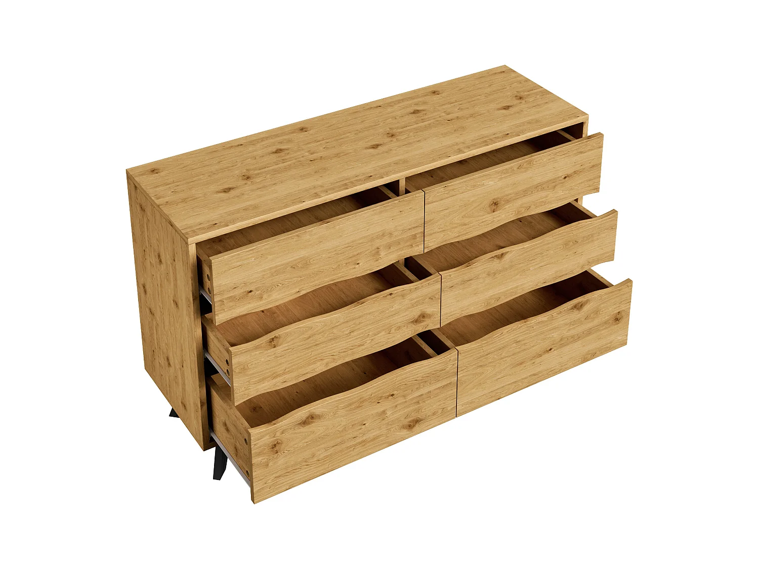 Buffet moderne 120x40x75.5 cm - avec 6 tiroirs - aspect bois - pieds en métal - naturel