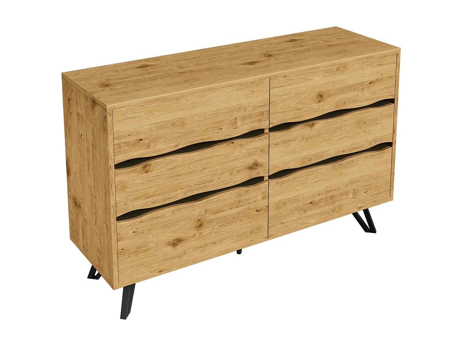 Buffet moderne 120x40x75.5 cm - avec 6 tiroirs - aspect bois - pieds en métal - naturel