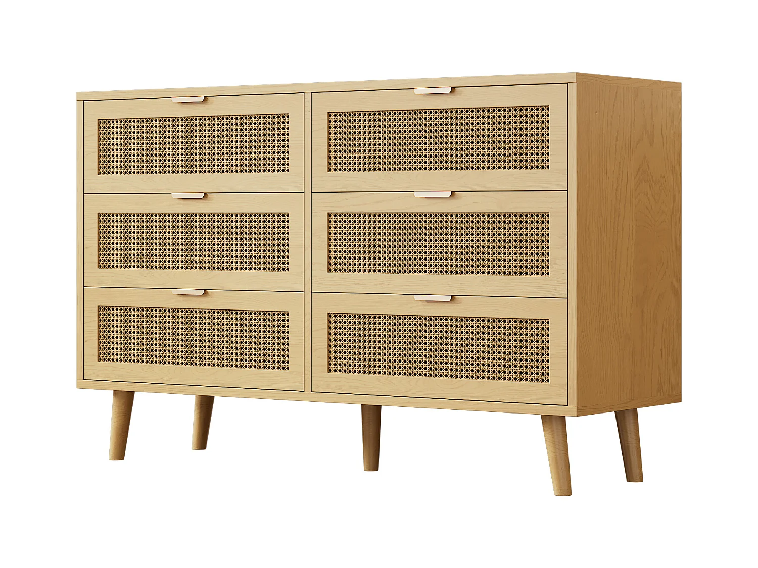 Licht naturel houten dressoir met 6 lades, metalen handgrepen, afmetingen 120 x 40 x 76,5 cm
