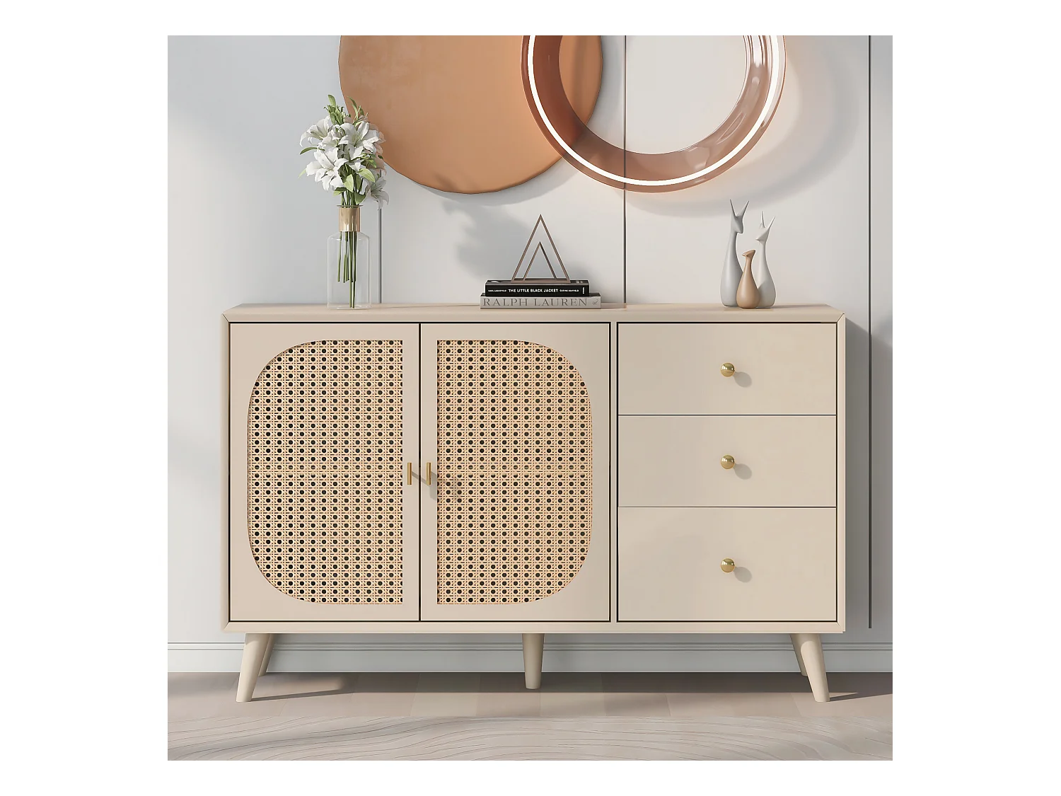 Buffet blanc cassé avec 3 tiroirs et 2 portes, 120x40x82,5 cm