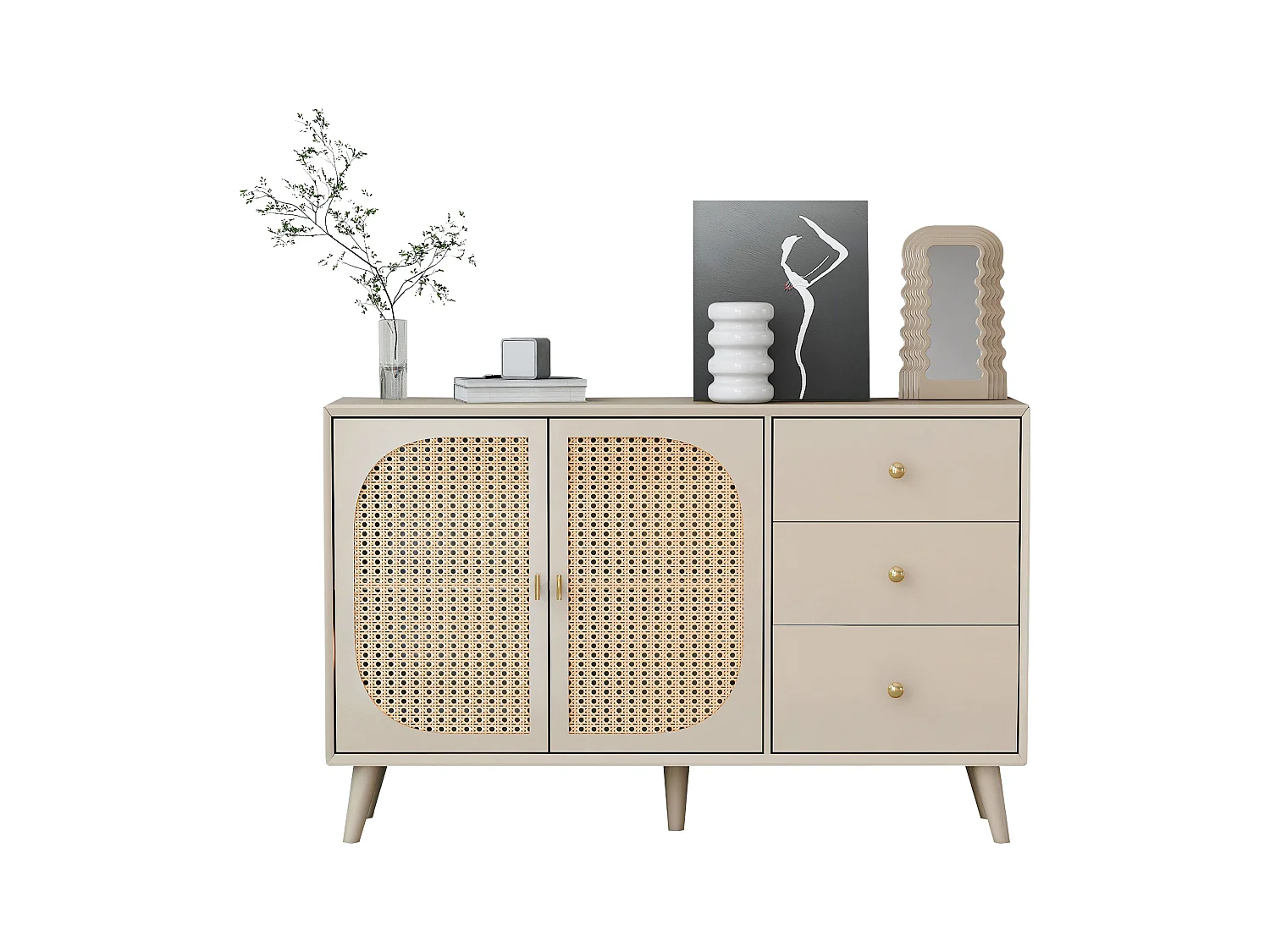 Buffet blanc cassé avec 3 tiroirs et 2 portes, 120x40x82,5 cm