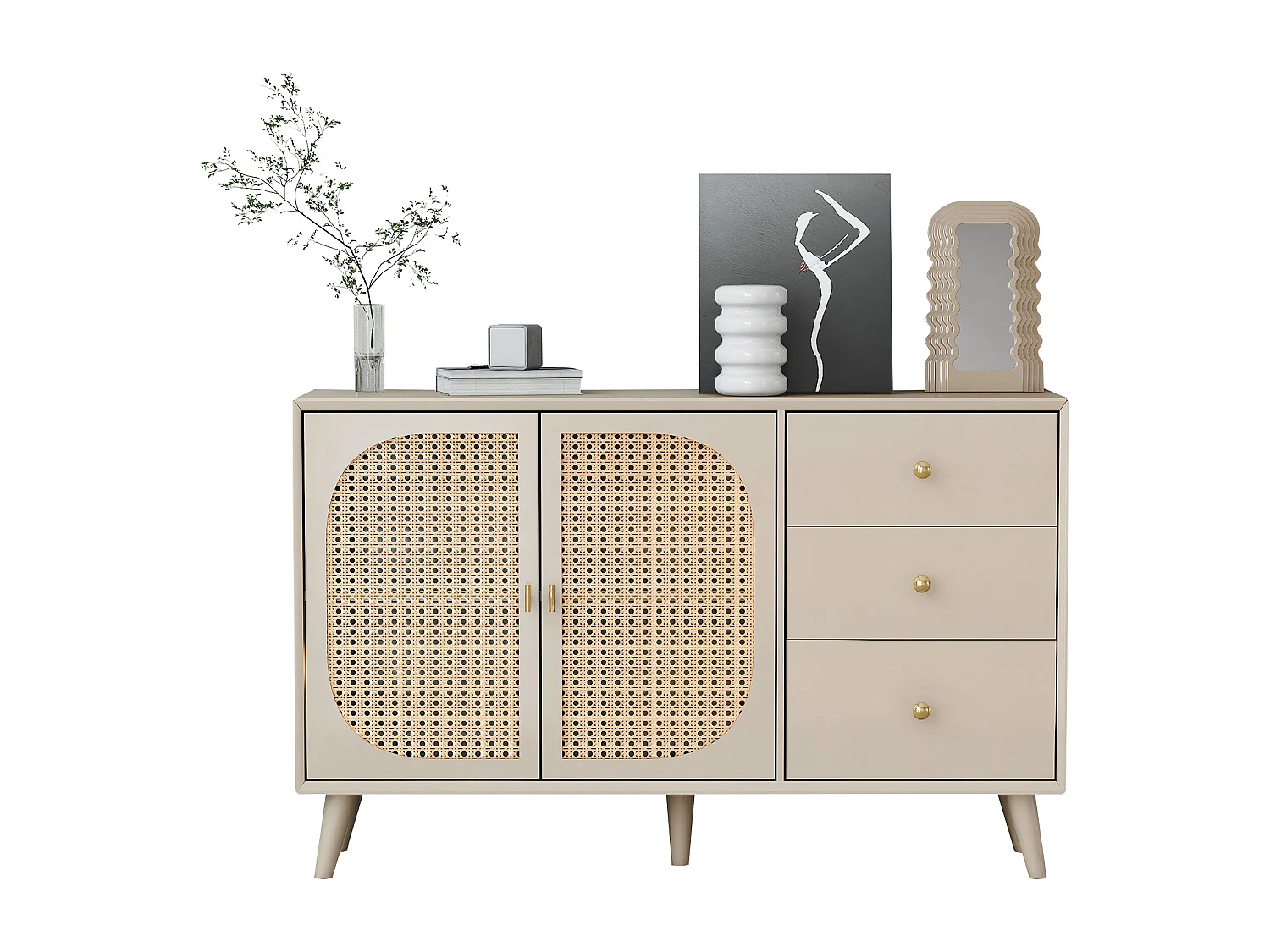 Credenza bianco sporco con 3 cassetti e 2 ante, 120x40x82,5 cm