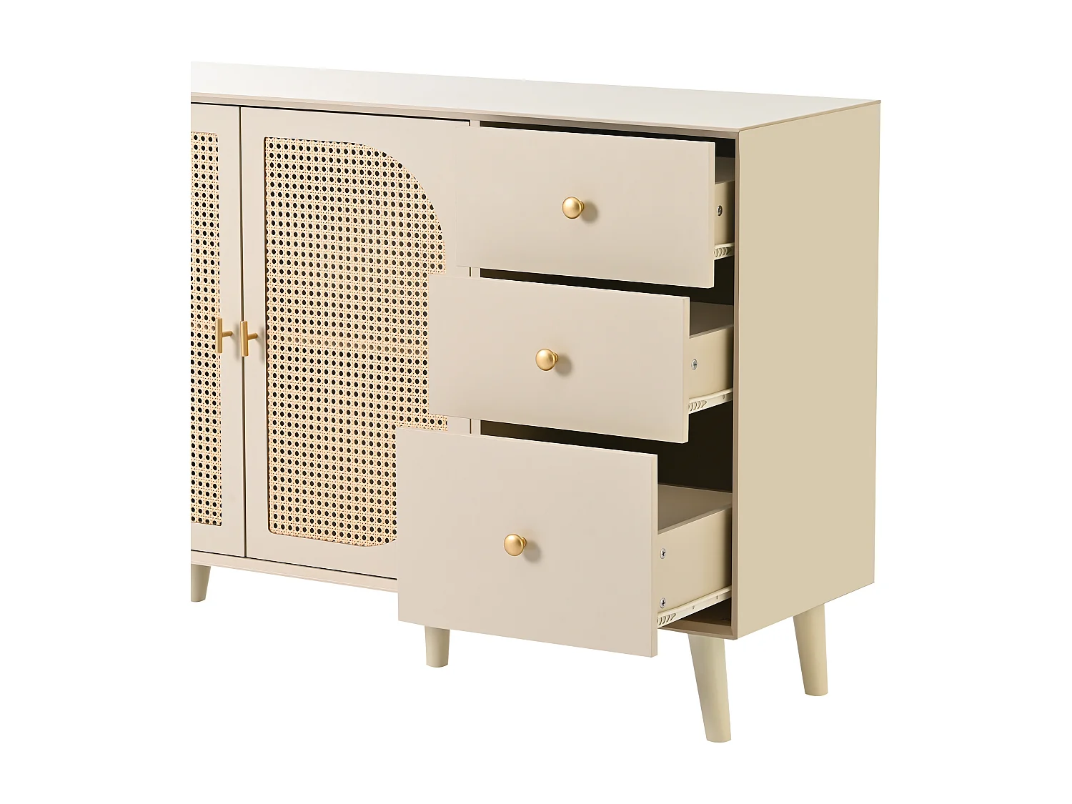Credenza bianco sporco con 3 cassetti e 2 ante, 120x40x82,5 cm