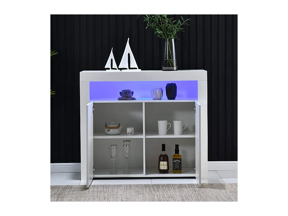 Wit dressoir met 2 deuren en open opbergruimte, spaanplaat, 108x40x92 cm