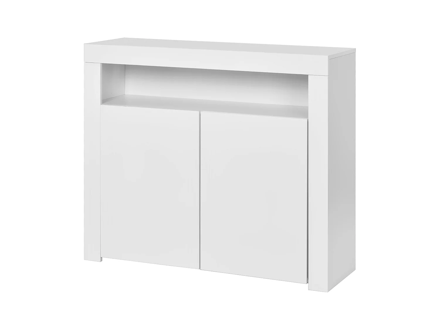 Wit dressoir met 2 deuren en open opbergruimte, spaanplaat, 108x40x92 cm