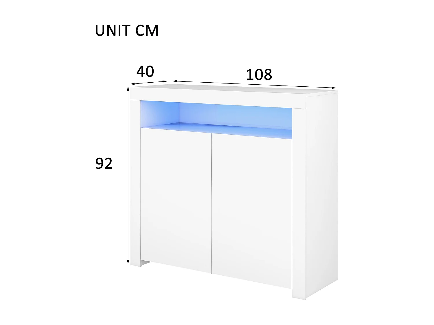Credenza bianca con 2 ante e vano a giorno, pannello di particelle, 108x40x92 cm