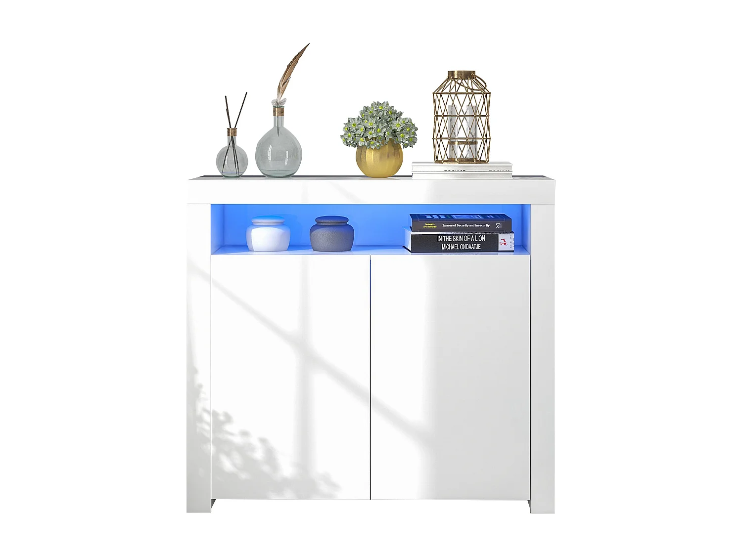 Credenza bianca con 2 ante e vano a giorno, pannello di particelle, 108x40x92 cm