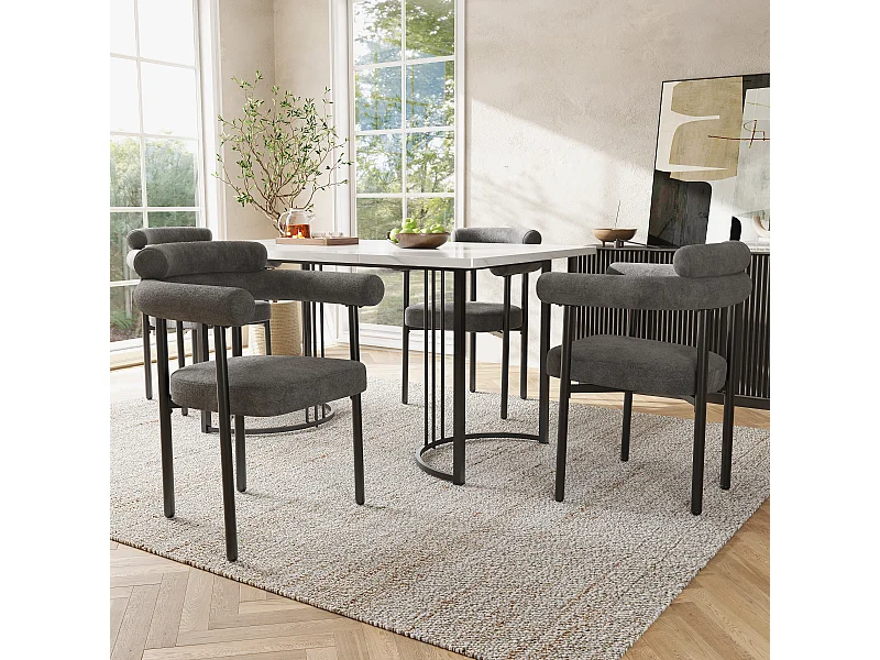 Conjunto de mesa + 4 cadeiras, mesa 140x80x75cm, cinzento escuro + branco