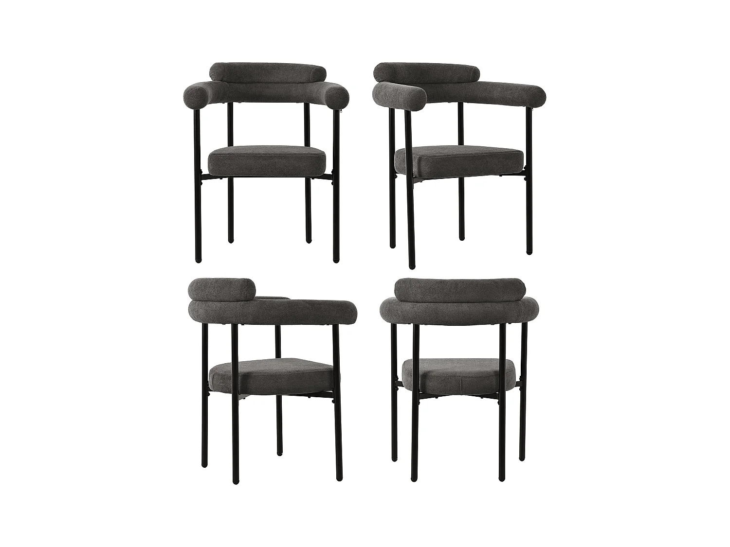 Ensemble table + 4 chaises, table 140x80x75cm, gris foncé + blanc
