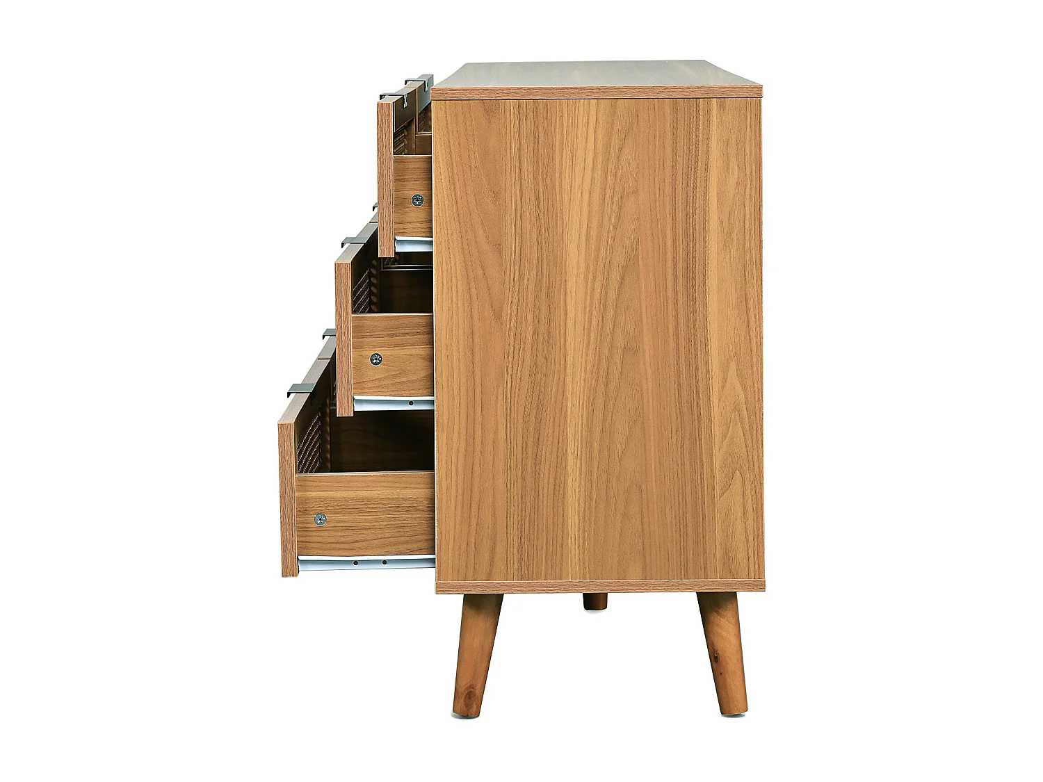 Credenza in legno naturale scuro con 6 cassetti, maniglie in metallo, dimensioni 120 x 40 x 76,5 cm