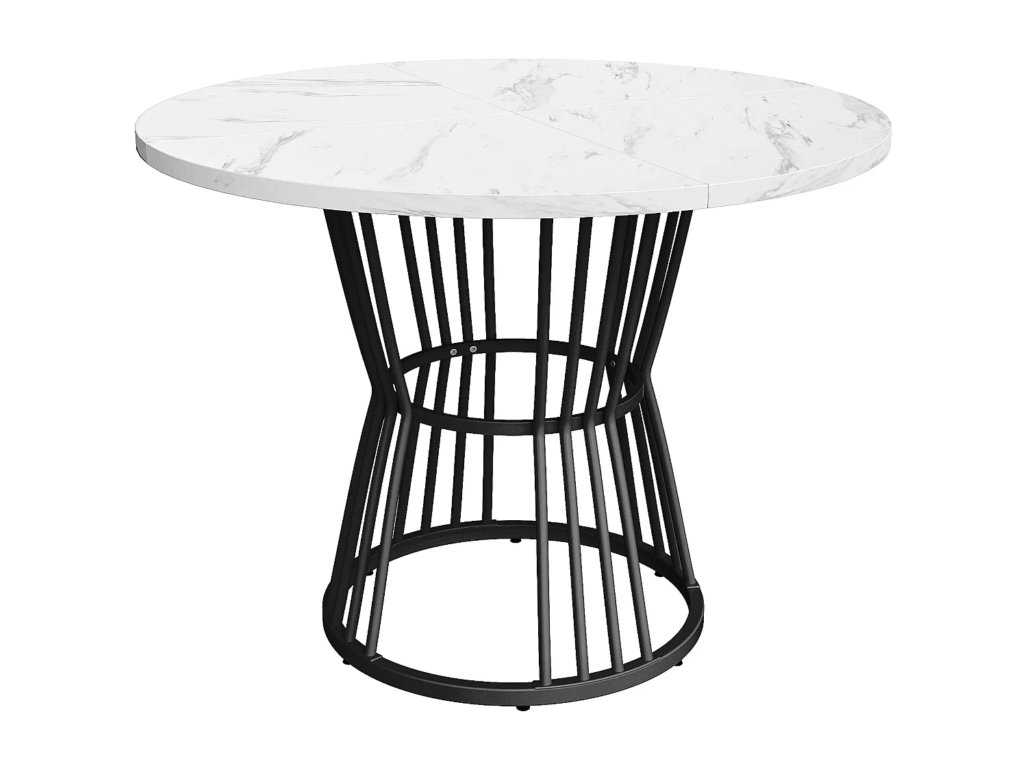 Tafelset + 4 stoelen in zwart fluweel, ronde tafel 100x100x75cm, zwarte metalen poten + wit MDF-blad