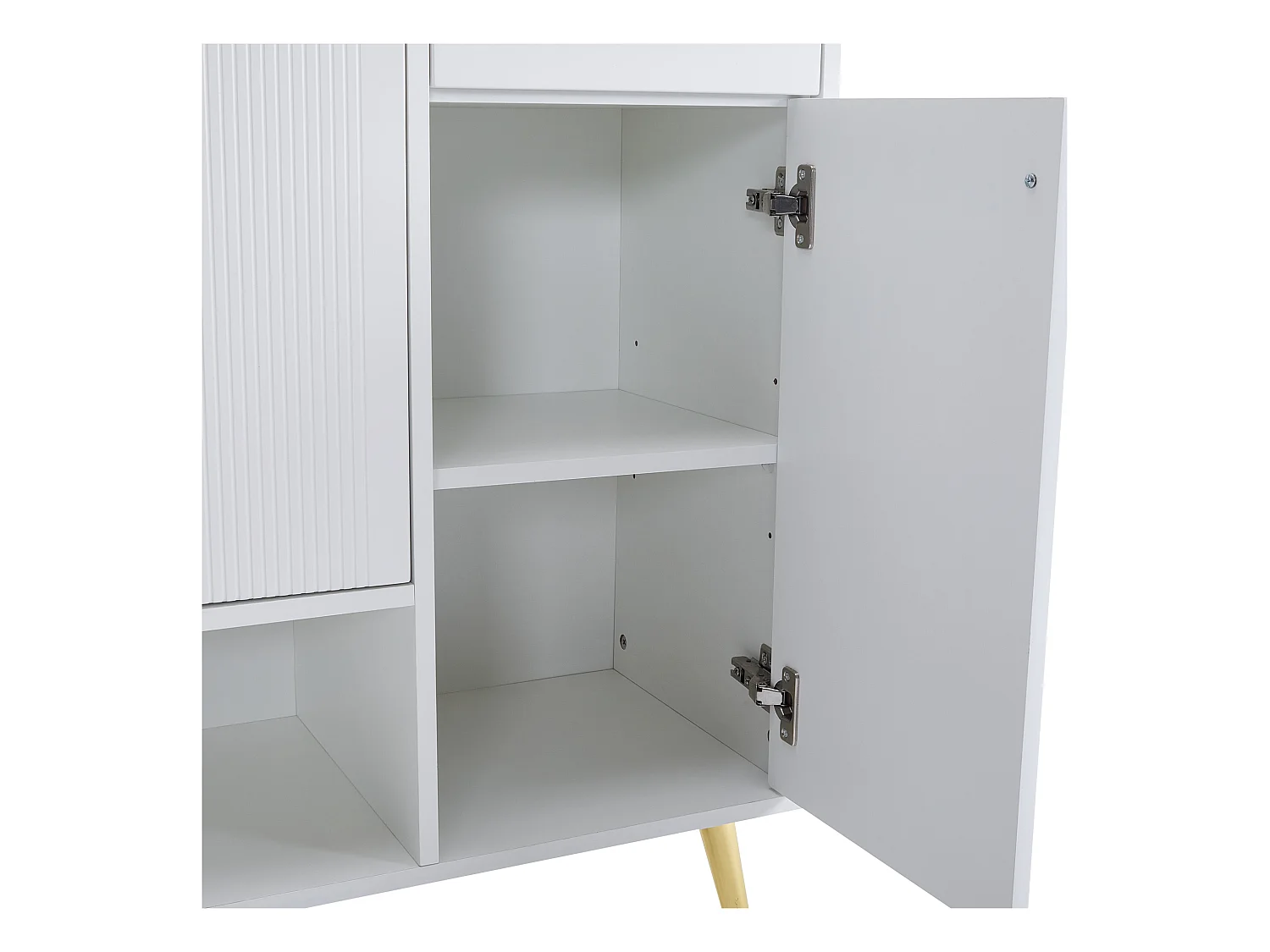 Zapatero blanco con 2 cajones y 4 puertas, patas de metal 130x37x100cm