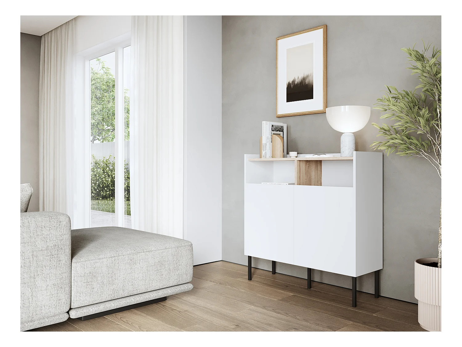 Commode 100 x 35 x 100 cm - Buffet avec portes, pieds en métal, meuble de salon mat
