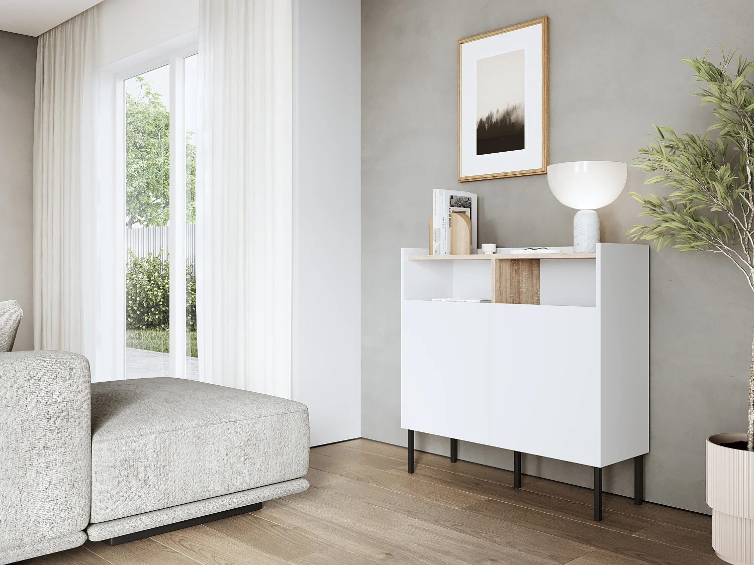 Commode 100 x 35 x 100 cm - Buffet avec portes, pieds en métal, meuble de salon mat